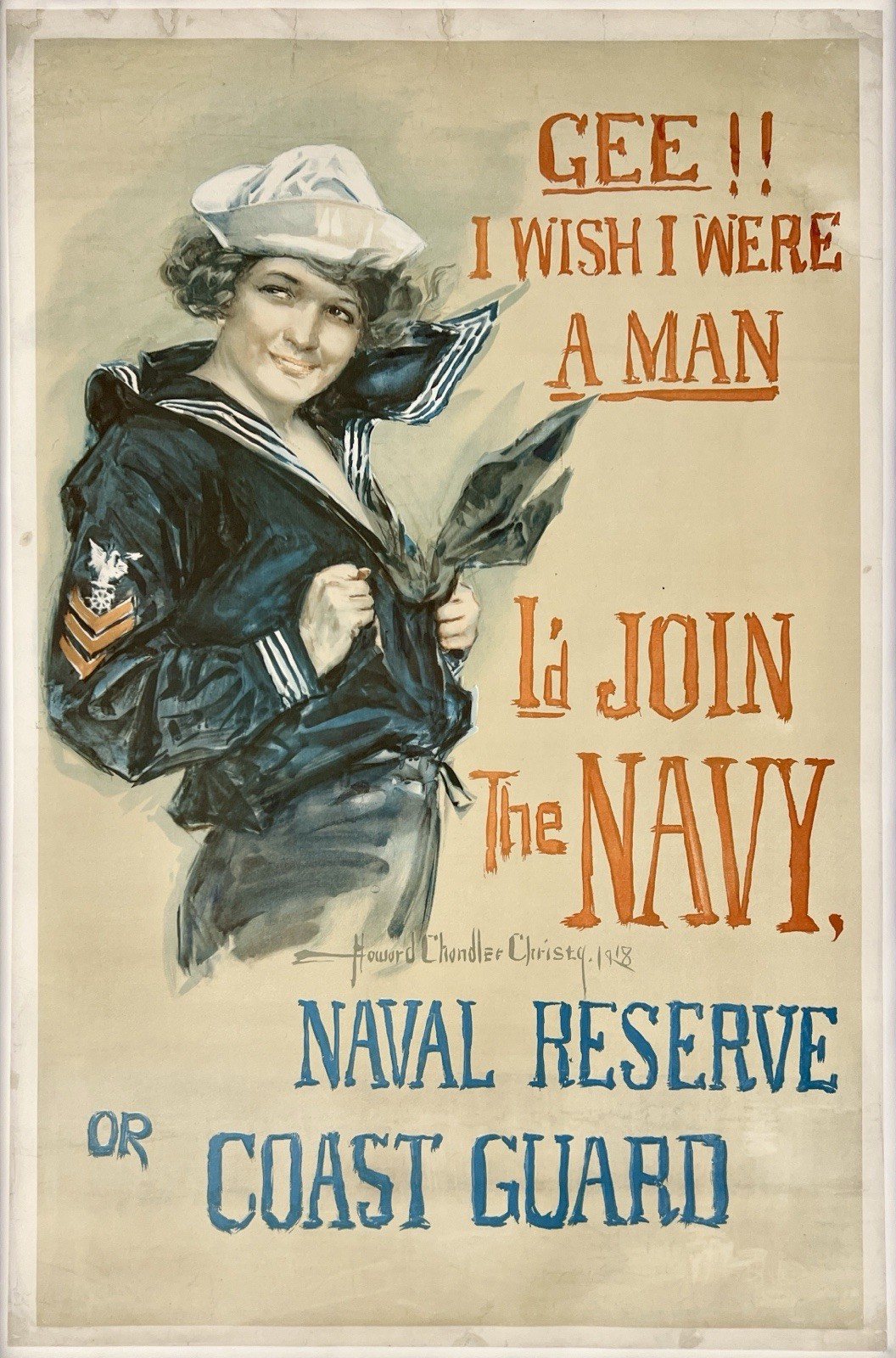 Original Vintage Poster GEE I WISH I WERE A MAN JOIN THE NAVY WWI World War OL