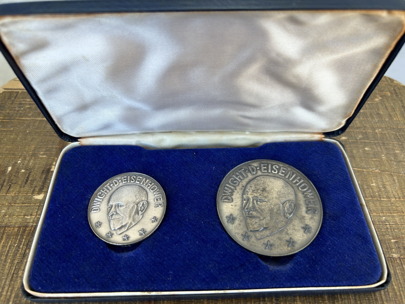 SET - AF Hallmarked England Sterling Dwight Eisenhower Medal & Round in BOX 1969