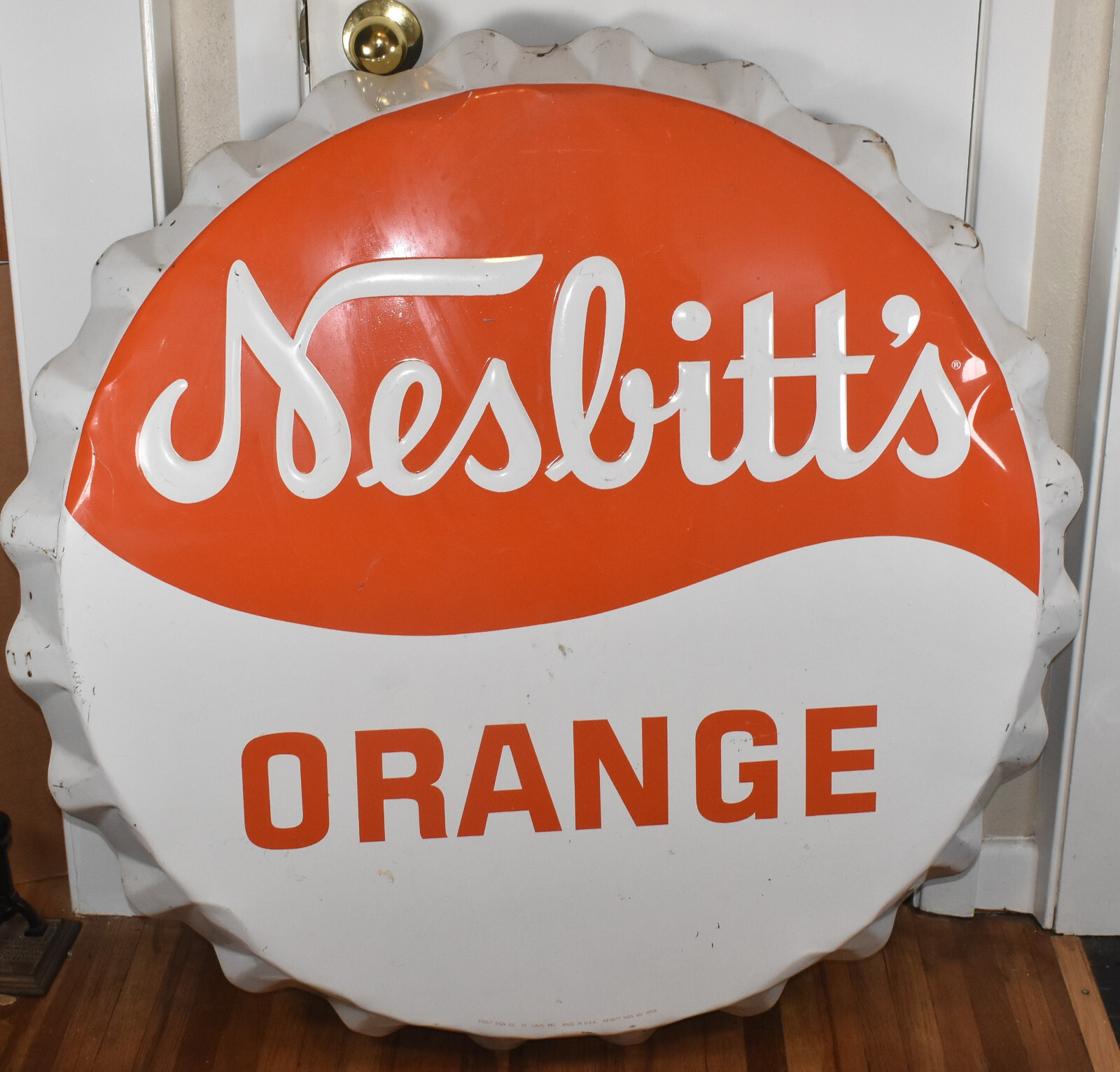 RARE LARGE 3 FOOT NESBITTS ORANGE SODA POP BOTTLE CAP ADVERTISING SIGN - WOW RARE LARGE 3 FOOT NESBITTS ORANGE SODA POP BOTTLE CAP ADVERTISING SIGN - WOW