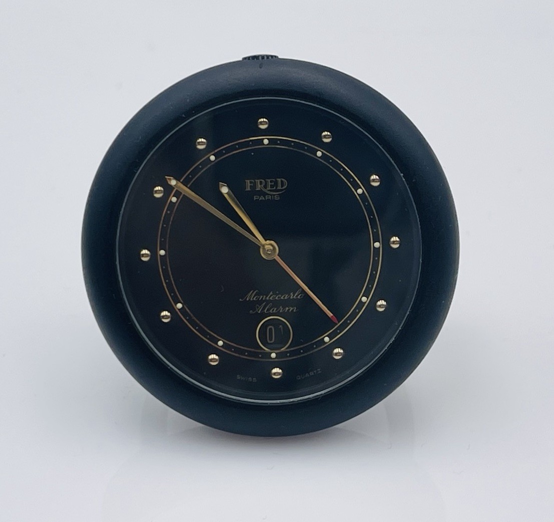 Fred Paris Vintage Travel Sized Black Matte Satin Alarm Clock Fred Paris Vintage Travel Sized Black Matte Satin Alarm Clock