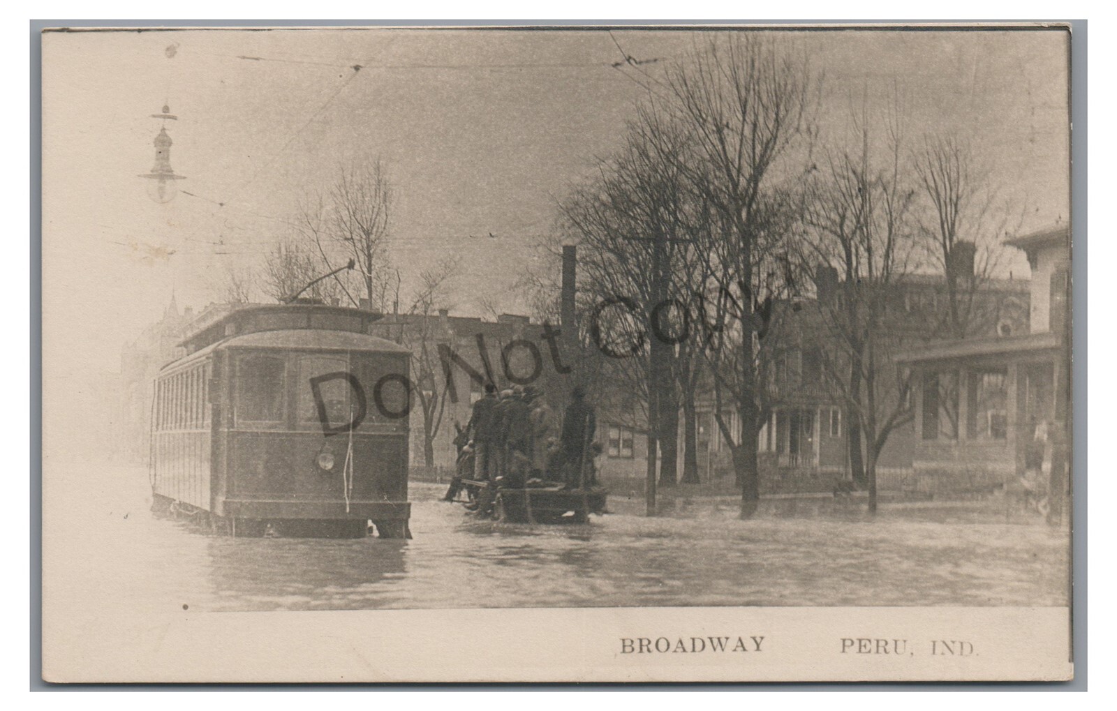 RPPC Trolley on Broadway Flood PERU IN Indiana 1913 Vintage Real Photo Postcard RPPC Trolley on Broadway Flood PERU IN Indiana 1913 Vintage Real Photo Postcard