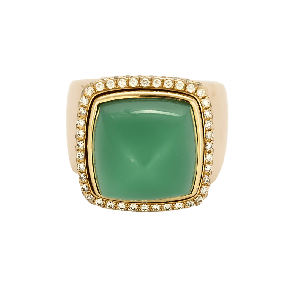 FRED - Sugar Loaf - Yellow Gold and Diamond Ring, Chrysoprase Cabochon in FRED - Sugar Loaf - Yellow Gold and Diamond Ring, Chrysoprase Cabochon in