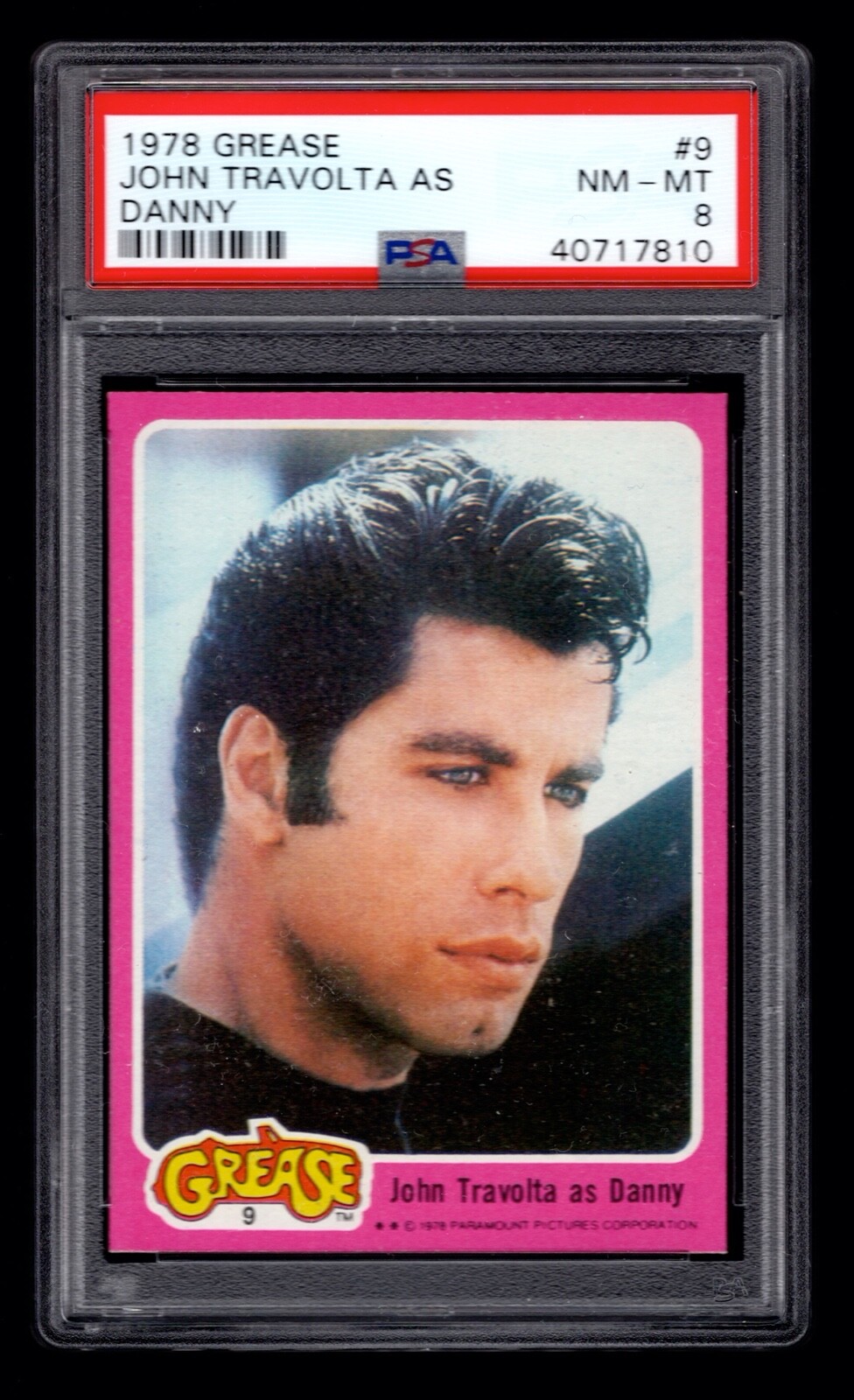 PSA 8 JOHN TRAVOLTA 1978 GREASE Paramount Card #9 VERY NICE