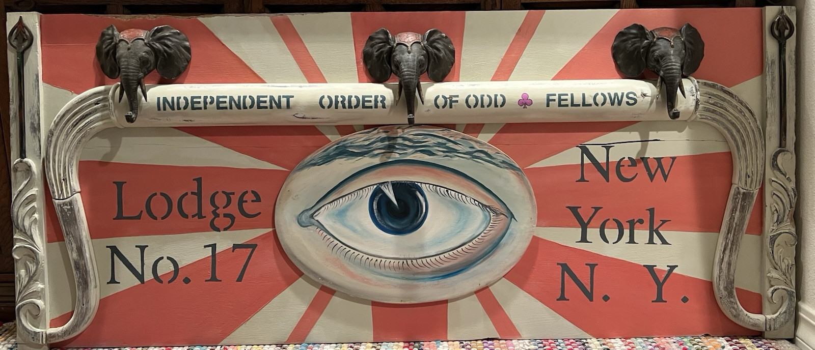 ANTIQUE FOLK ART ADVERTISING TRADE SIGN ODD FELLOWS MASONIC ART DECO WALL BANNER
