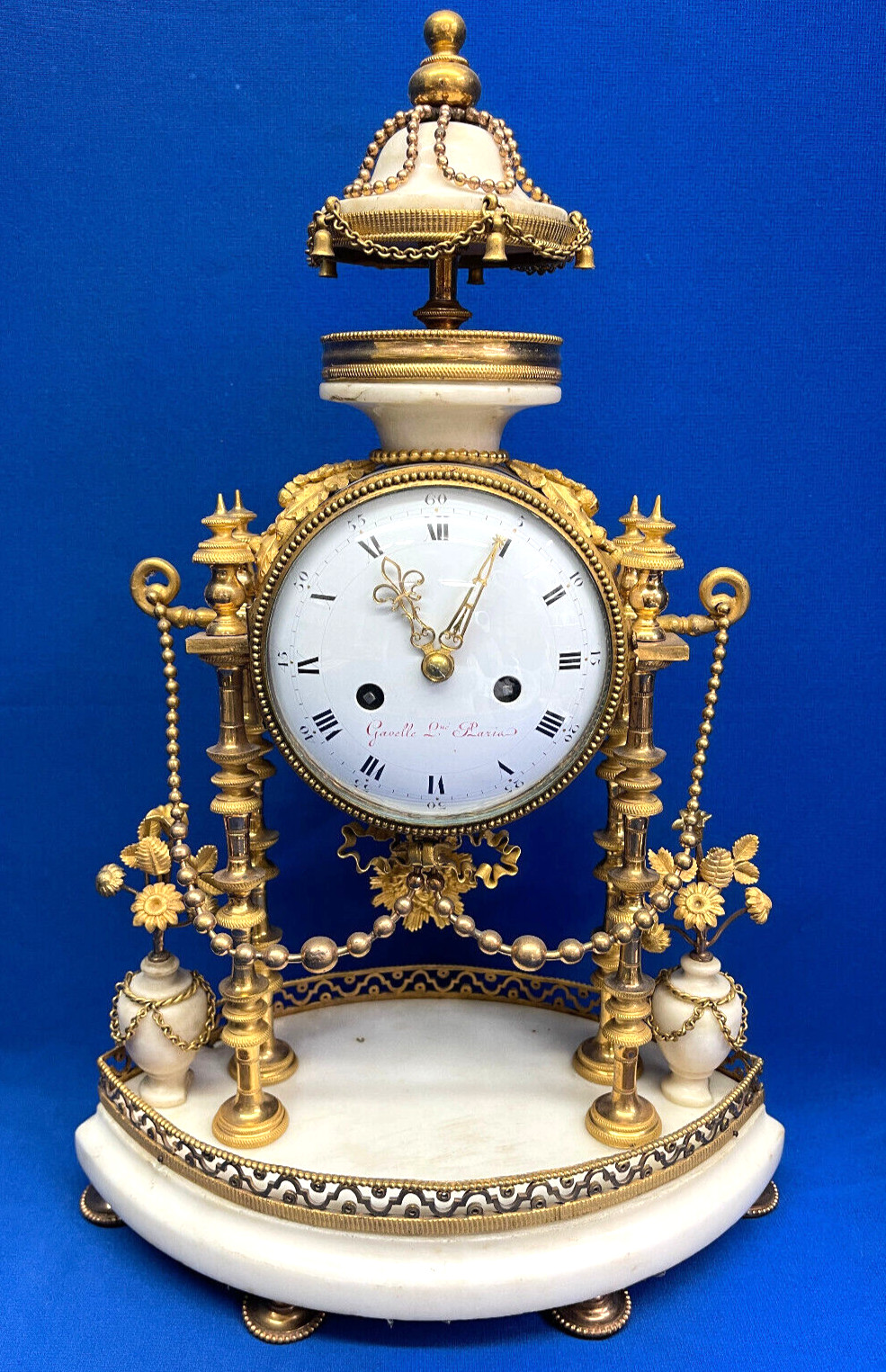 Rare Antique 1795 French  Louis XVl Bronze Marble Silk Thread Clock *
