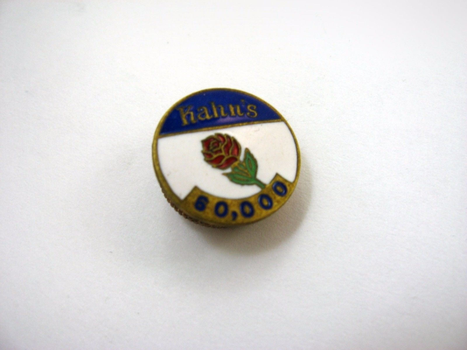 Vintage Kahn's Meats 60,000 Award Pin Enamel Red Rose Lapel Pinback Vintage Kahn's Meats 60,000 Award Pin Enamel Red Rose Lapel Pinback