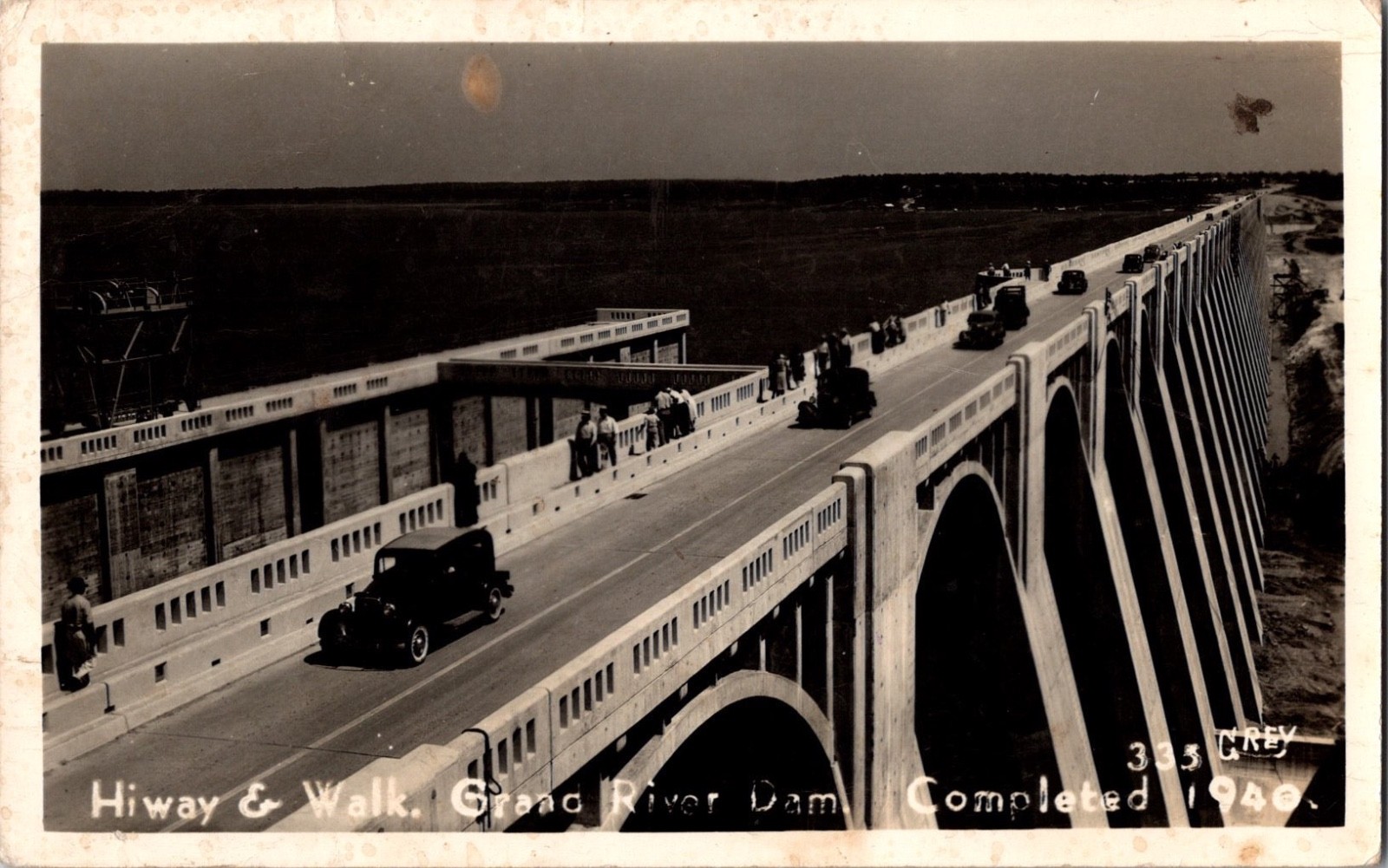 RPPC Hiway and Walk, Grand River Dam, completed 1940 Grey Photo 335 DPO Rose, OK