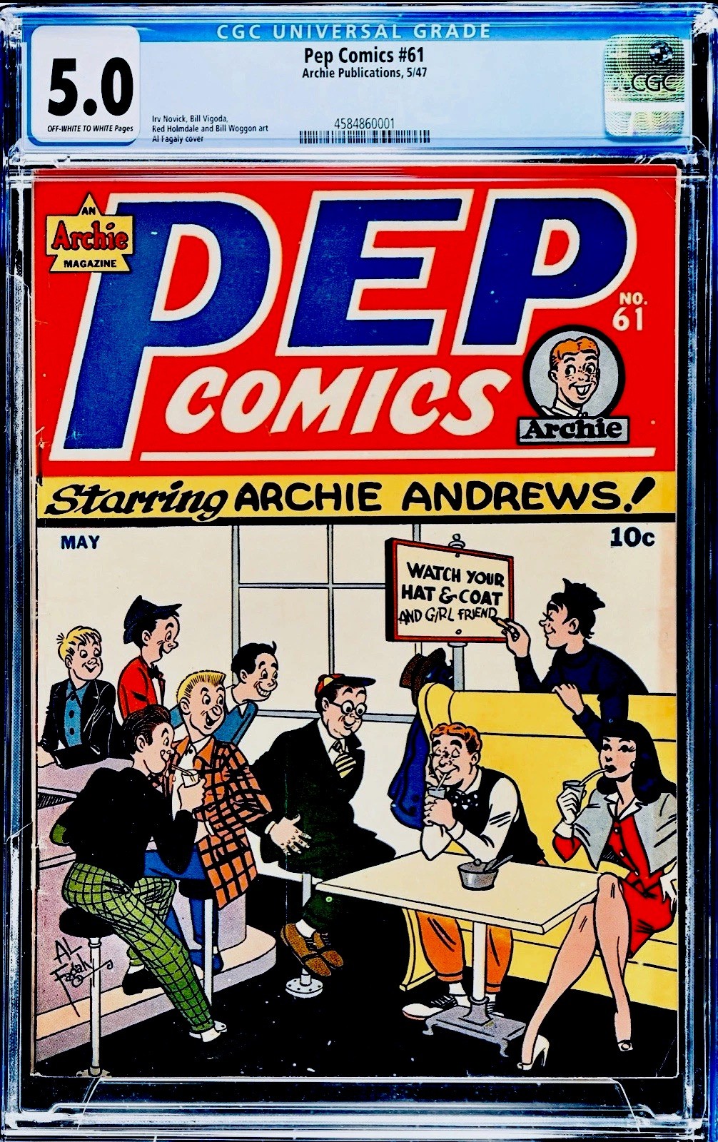 ⭐️Pep Comics #61, 1947 CGC 5.0 Fine ⭐️ Watch Your Girlfriend Archie 🤩Shield