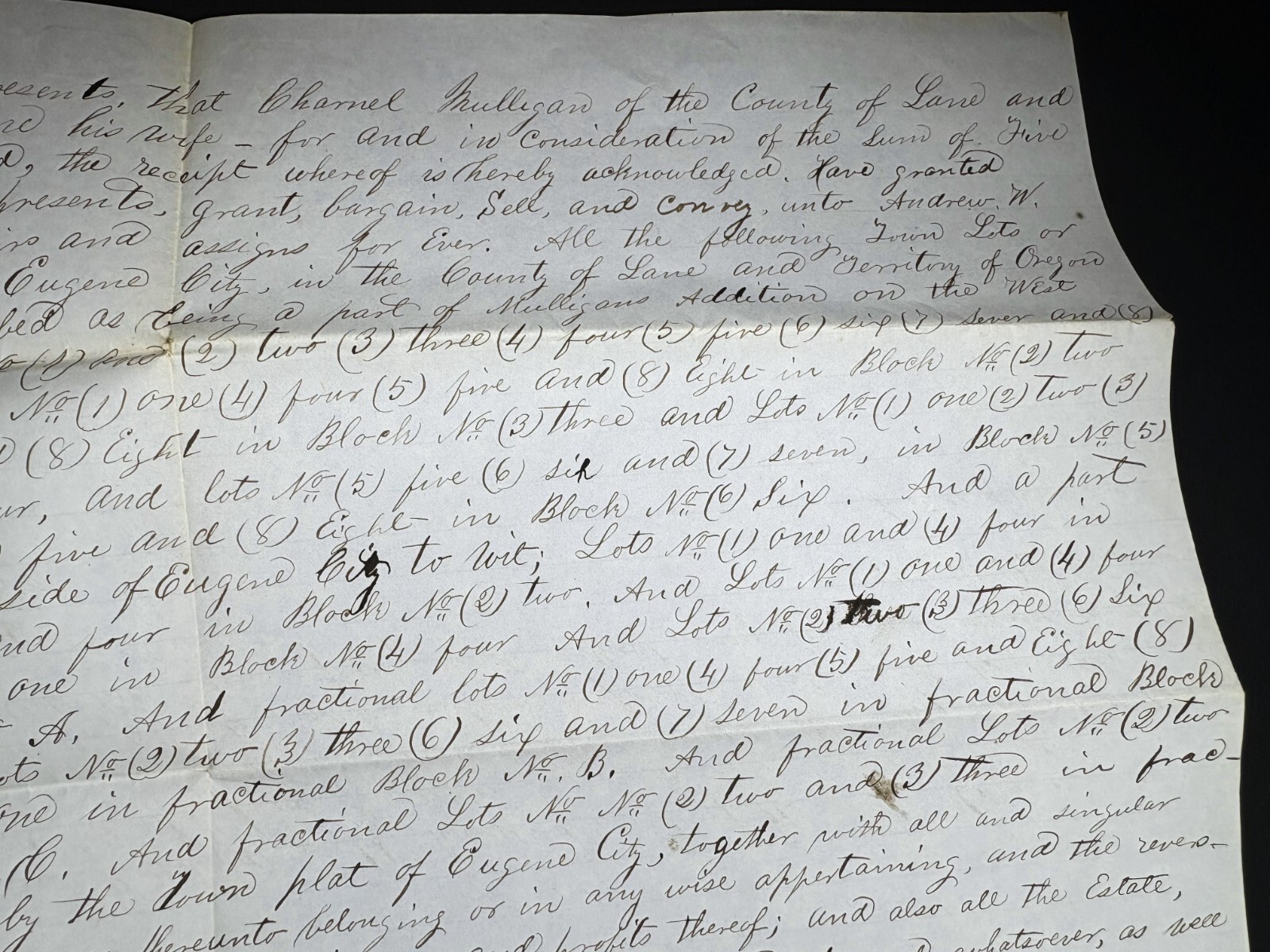 RARE Important ms Document 1856 Eugene Oregon Pioneers Patterson Signed Mulligan