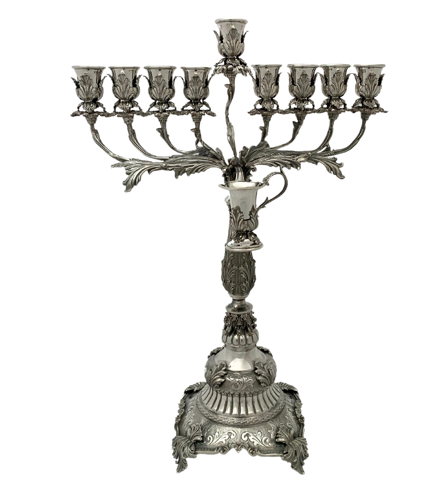 FINE ITALIAN 925 STERLING SILVER HANDMADE ELEGANT LEAF APPLIQUE SWIRL MENORAH FINE ITALIAN 925 STERLING SILVER HANDMADE ELEGANT LEAF APPLIQUE SWIRL MENORAH