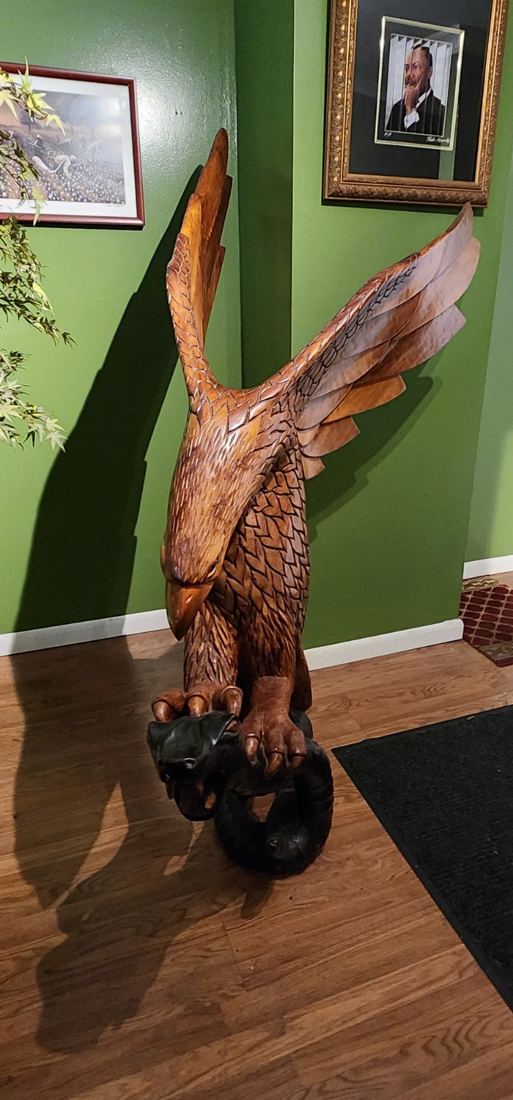 6' Tall, 5' Wide, Hand Carved Wooden Eagle, Capturing an Anaconda.