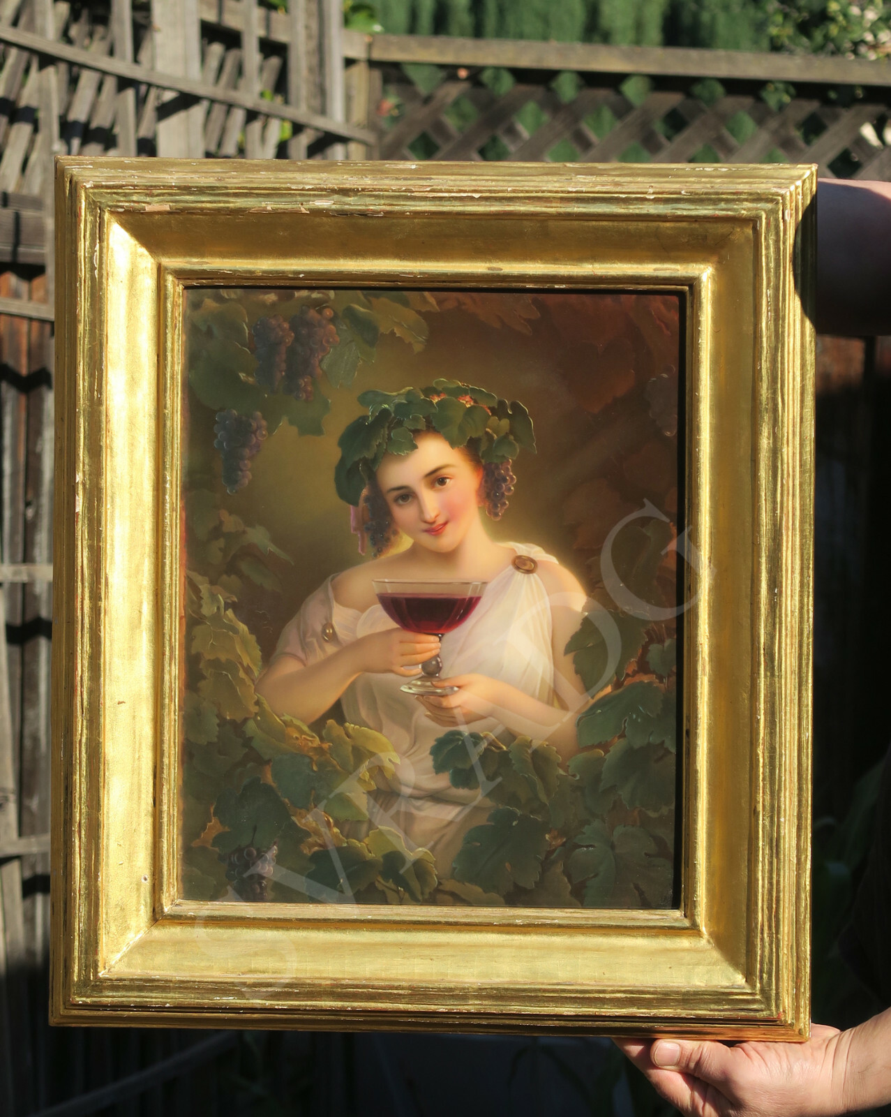 KPM Porcelain Berlin plaque Girl Grape tiara Wine goblet Giltwood grape leaf KPM Porcelain Berlin plaque Girl Grape tiara Wine goblet Giltwood grape leaf