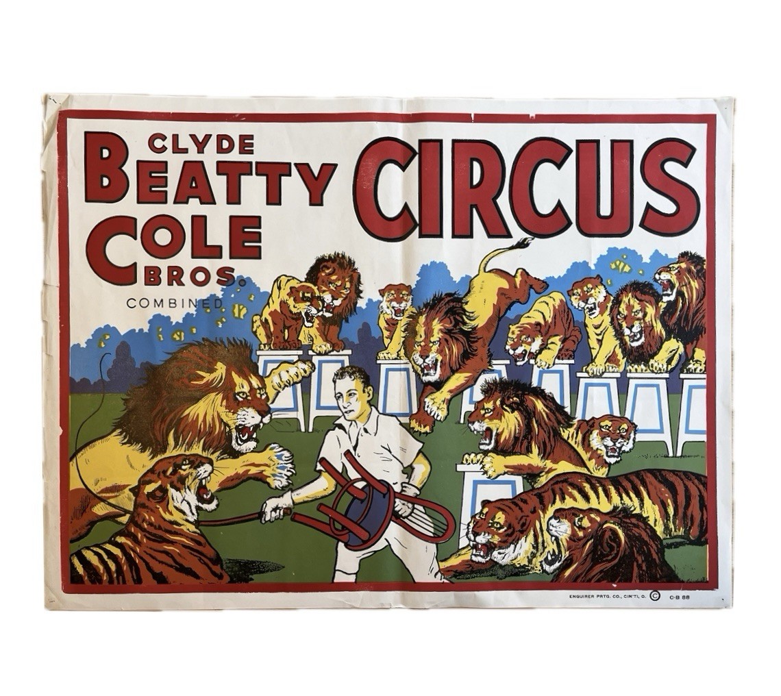 Vintage Clyde Beatty Cole Bros Circus Poster-Enquirer Printing Co-Lion Tamer 50s