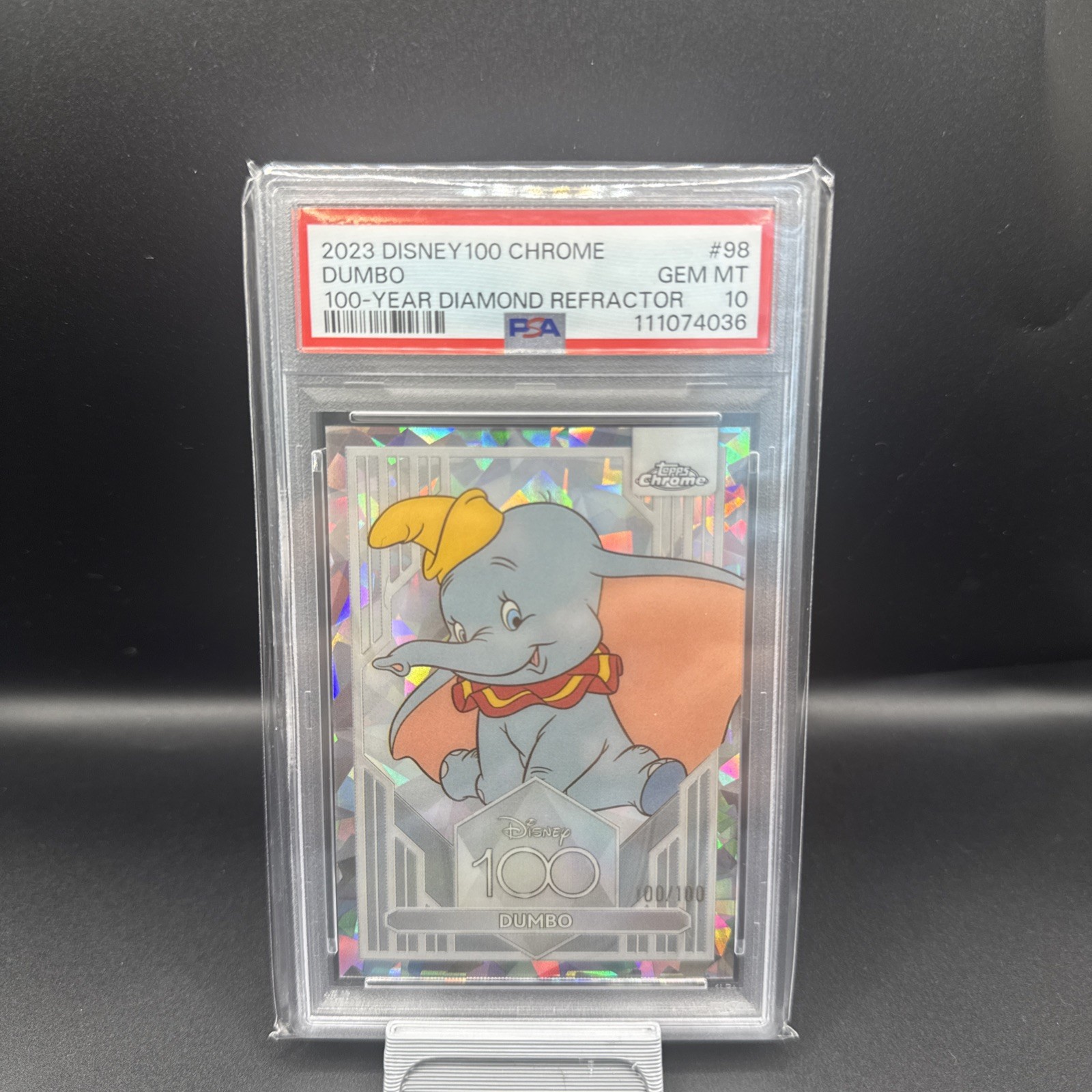 2023 Topps Disney Chrome 100 Dumbo #98 Diamond Refractor 100/100 PSA 10 2023 Topps Disney Chrome 100 Dumbo #98 Diamond Refractor 100/100 PSA 10