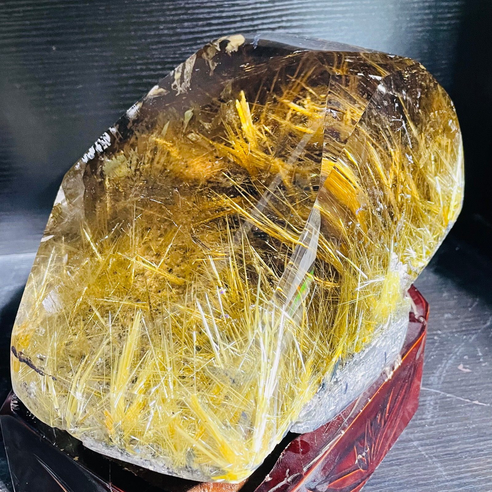 23.1LB rare Natural beautiful gold hair crystal quartz specimen healing+stand 23.1LB rare Natural beautiful gold hair crystal quartz specimen healing+stand