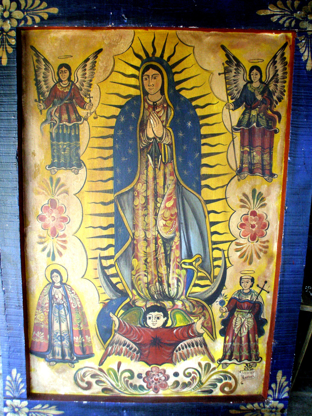 Retablo Icons HUGE Javier Ramos Oil on Canvas Painting Our Lady of Guadalupe   