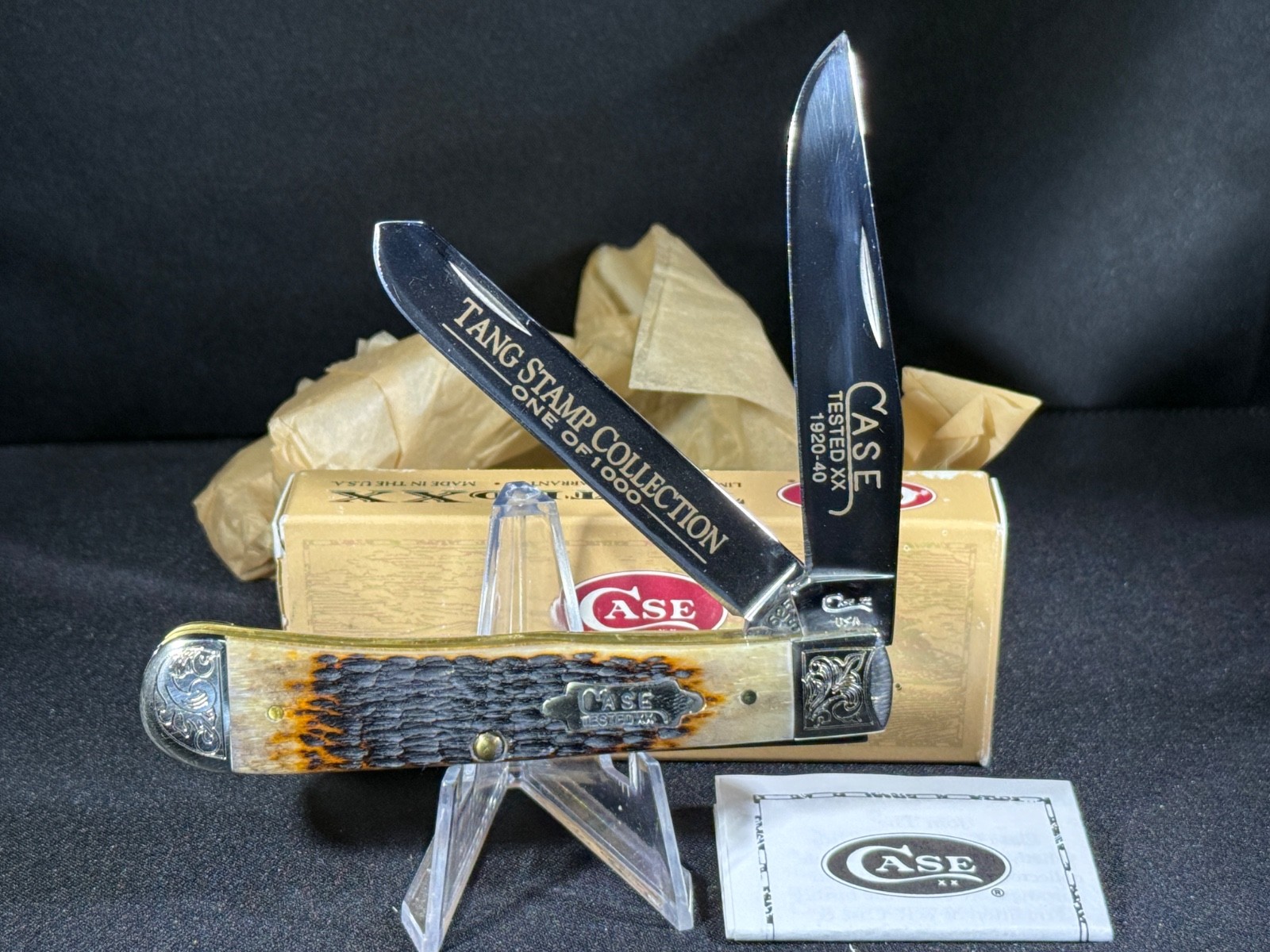 VINTAGE CASE XX TANG STAMP COLL 1997 6/1000 KNIFE BURNT SUGAR TRAPPER 6254 WOW
