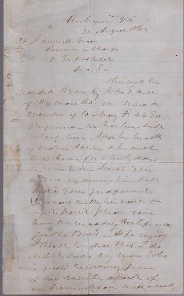 Civil War, Confederates, letter, vice president Alexander Stephens, 1862