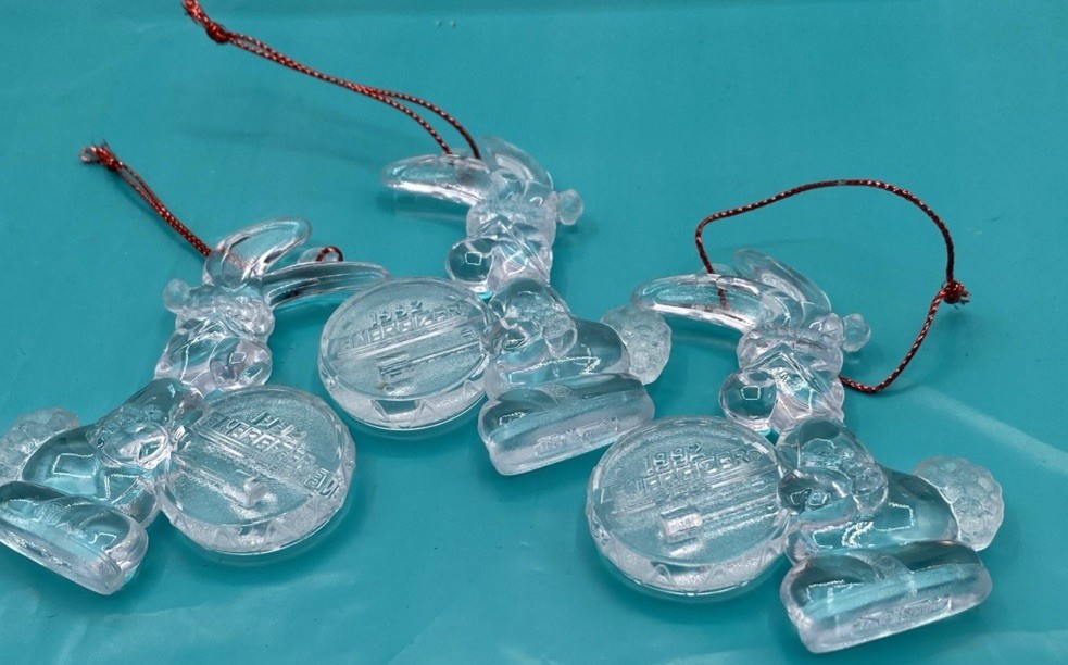 Vintage 1992 Energizer Bunny Clear Plastic Christmas Ornaments Limited Edition