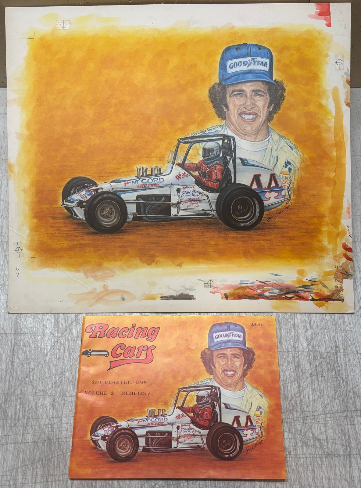 Original Jim Gastinger PANCHO CARTER & Race Car 'RACING CARS' Cover ILLUSTRATION