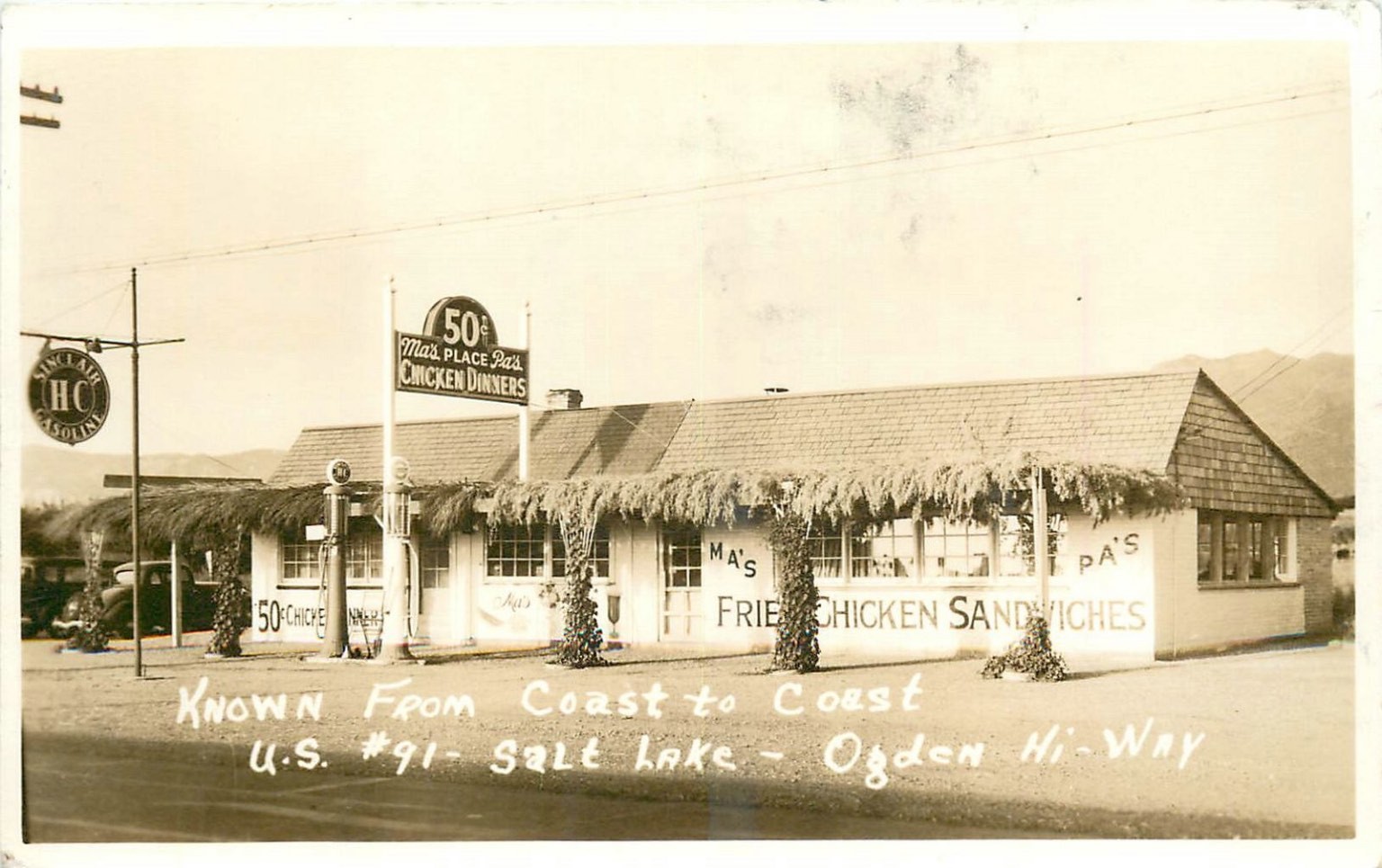 RPPC Ma\'s Place Fried Chicken Sandwiches US 91 Salt Lake Ogden Hi-Way Utah