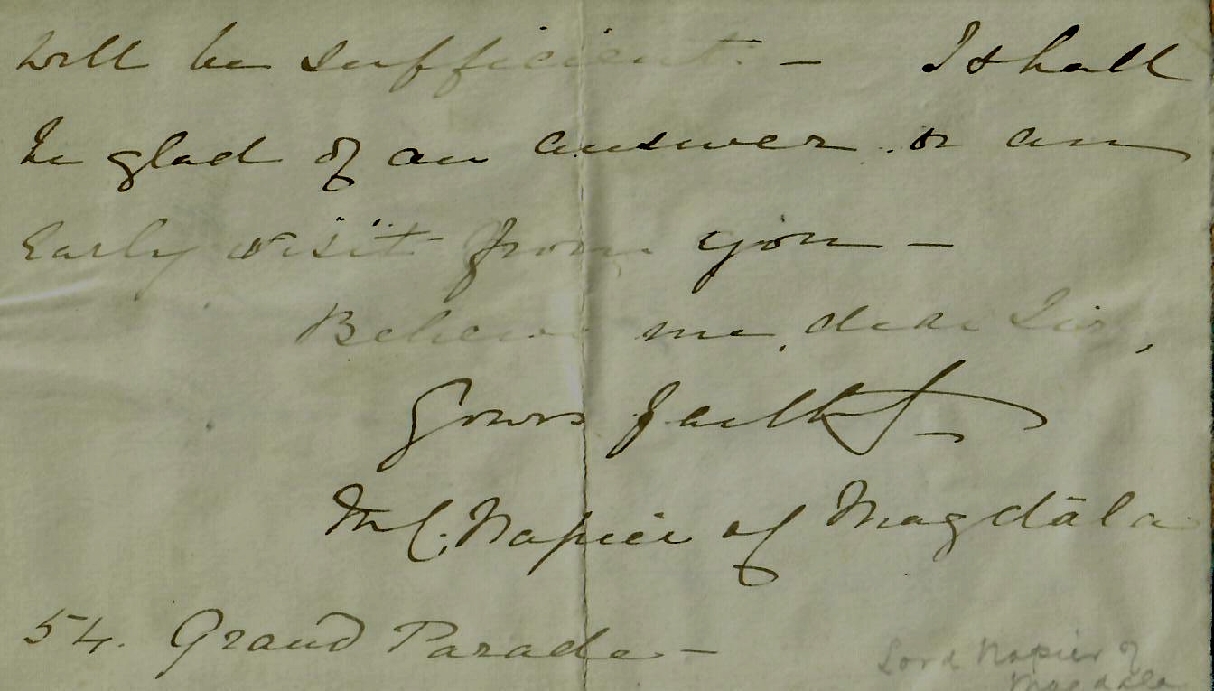 RARE “Second Opium War” Field Marshall Robert Napier Hand Written Document RARE “Second Opium War” Field Marshall Robert Napier Hand Written Document