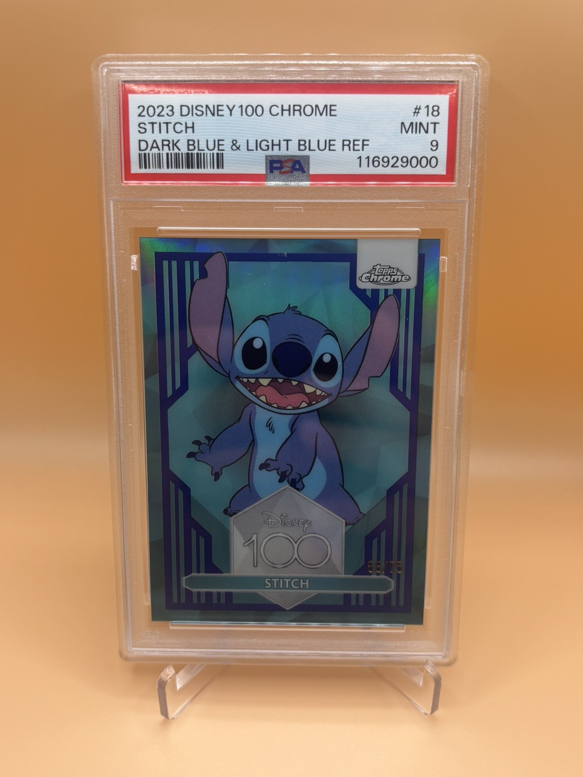 2023 Topps Chrome Disney 100 #18 Stitch PSA 9- Dark Blue & Light Blue /75 2023 Topps Chrome Disney 100 #18 Stitch PSA 9- Dark Blue & Light Blue /75