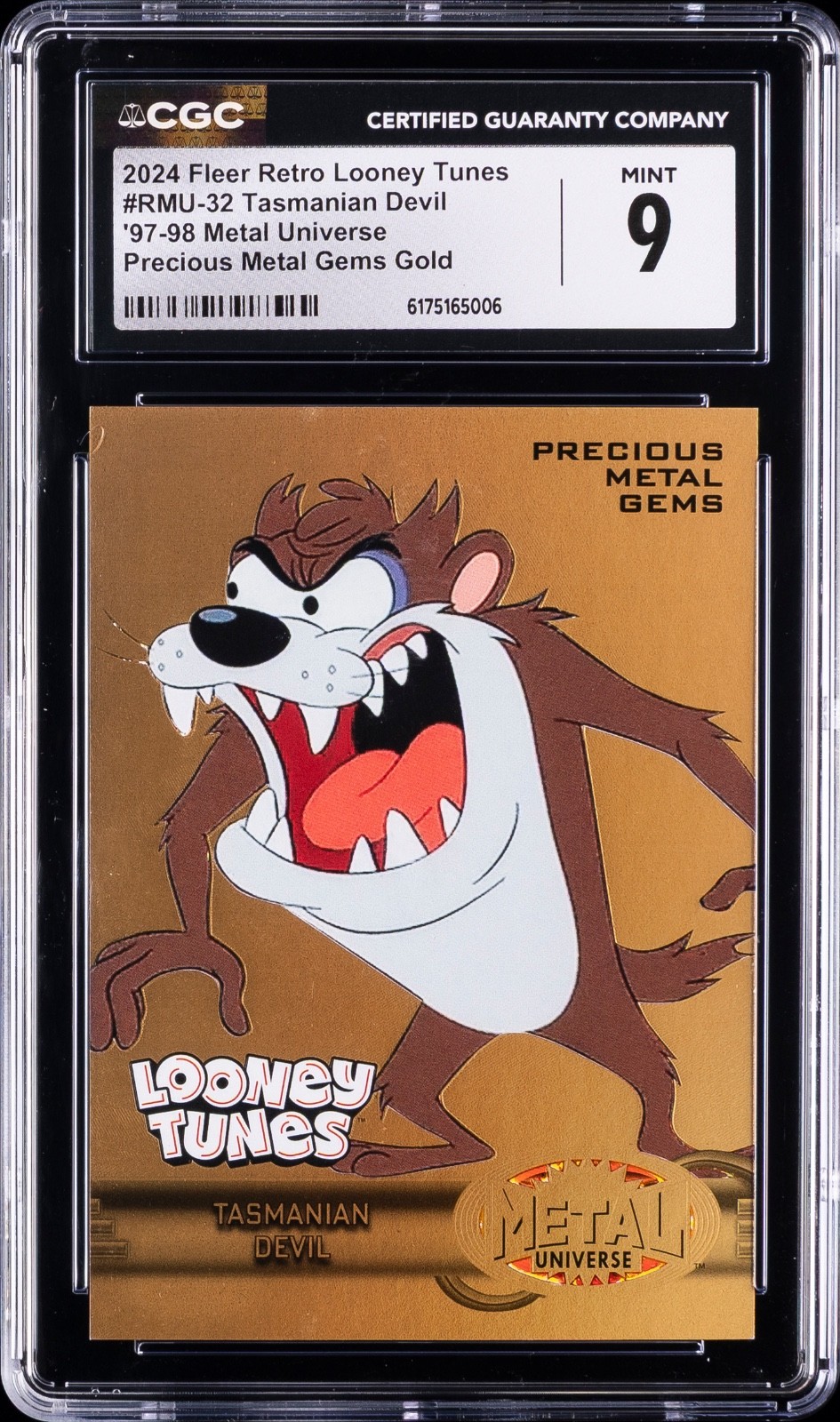 2024 Fleer Retro Looney Tunes Metal Universe PMG Gold 1/1 Tasmanian Devil CGC 9