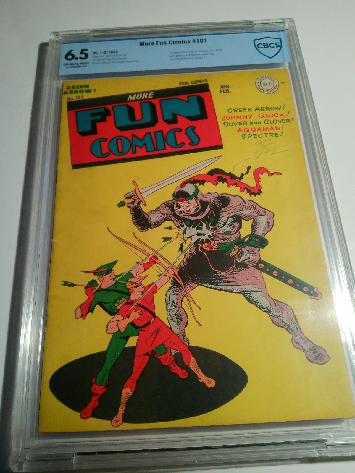 More Fun Comics #101 CBCS 6.5 F+ DC 1945 Origin & 1st Appearance Superboy OW/W More Fun Comics #101 CBCS 6.5 F+ DC 1945 Origin & 1st Appearance Superboy OW/W