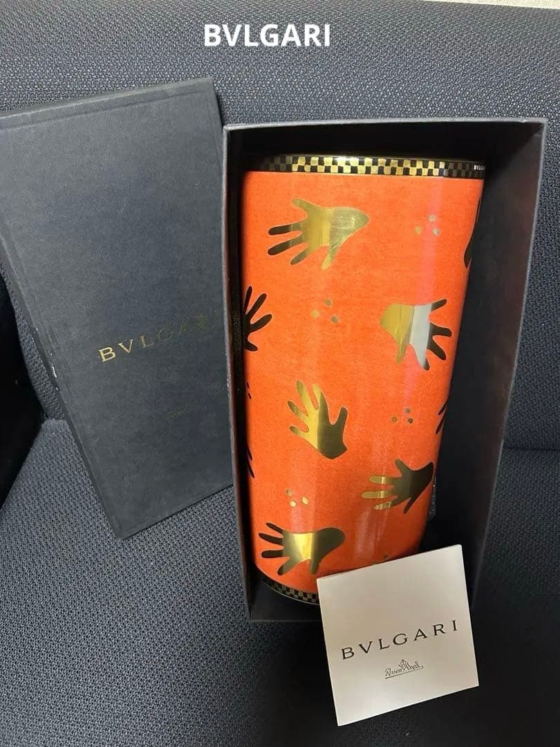 BVLGARI Rosenthal Orange Vase Gold Hand Motif Luxury  | Interior Decor