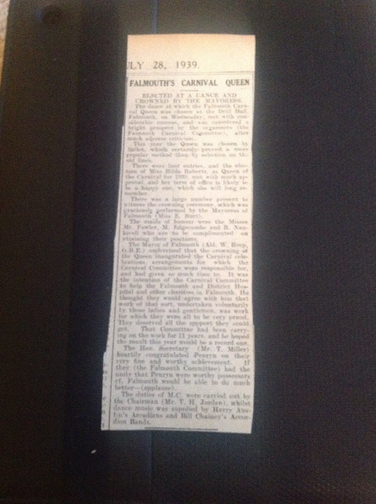 64-3 ephemera 1939 Falmouth Carnival Queen Hilda Roberts July Elected 64-3 ephemera 1939 Falmouth Carnival Queen Hilda Roberts July Elected