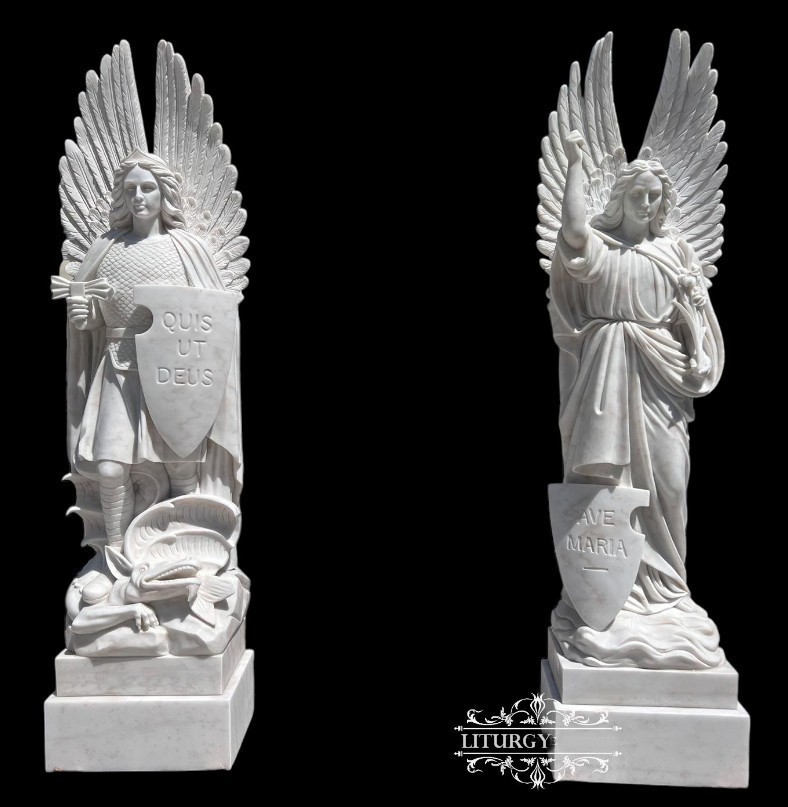 Pair of Carved White Marble Angel Statues, 93 Pair of Carved White Marble Angel Statues, 93