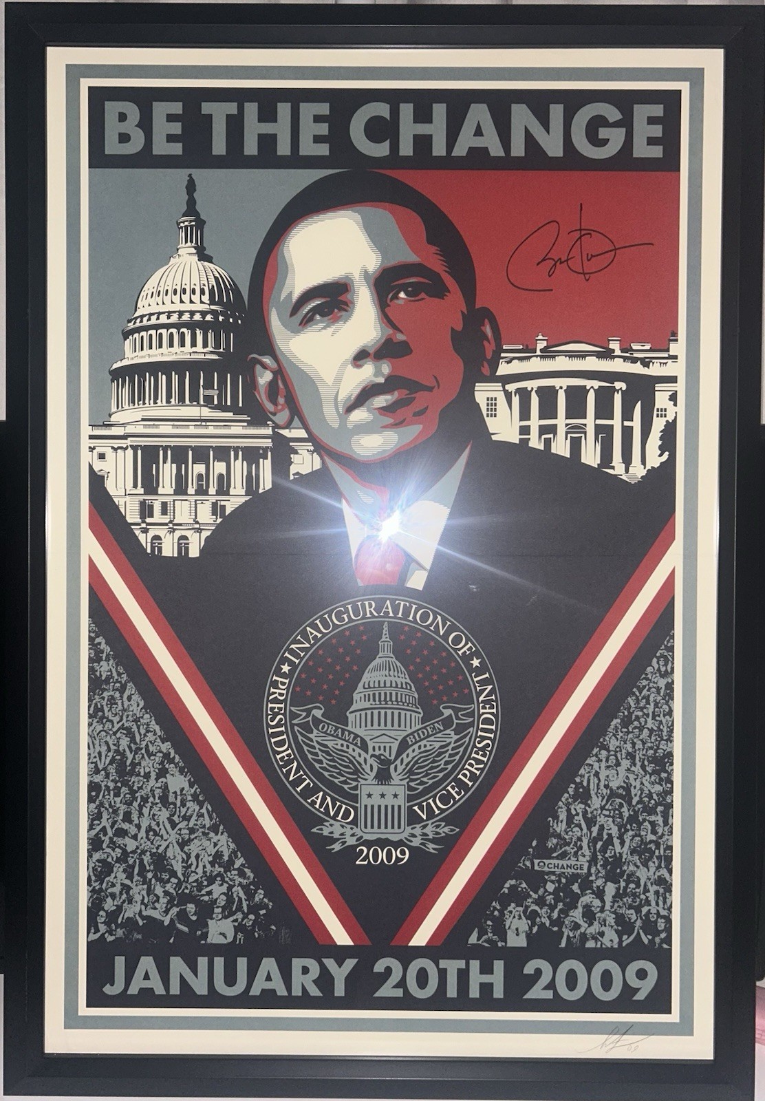 Barack Obama Signed 24x36 Be The Change 2009 Poster Shepard Fairey PSA/DNA LOA