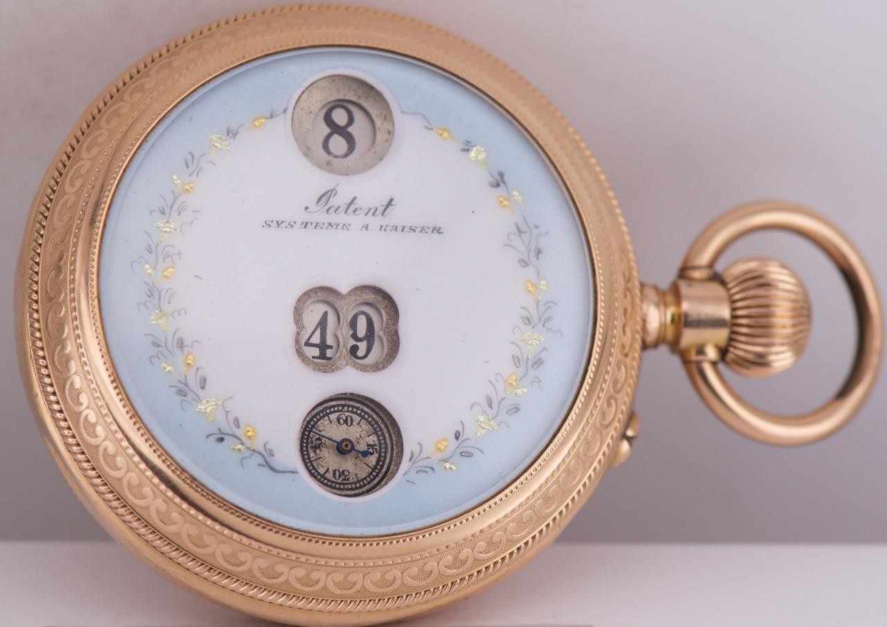 Antique US President Award 18k Gold & Enamel A.Kaiser Jump-Hour Pocket Watch Antique US President Award 18k Gold & Enamel A.Kaiser Jump-Hour Pocket Watch