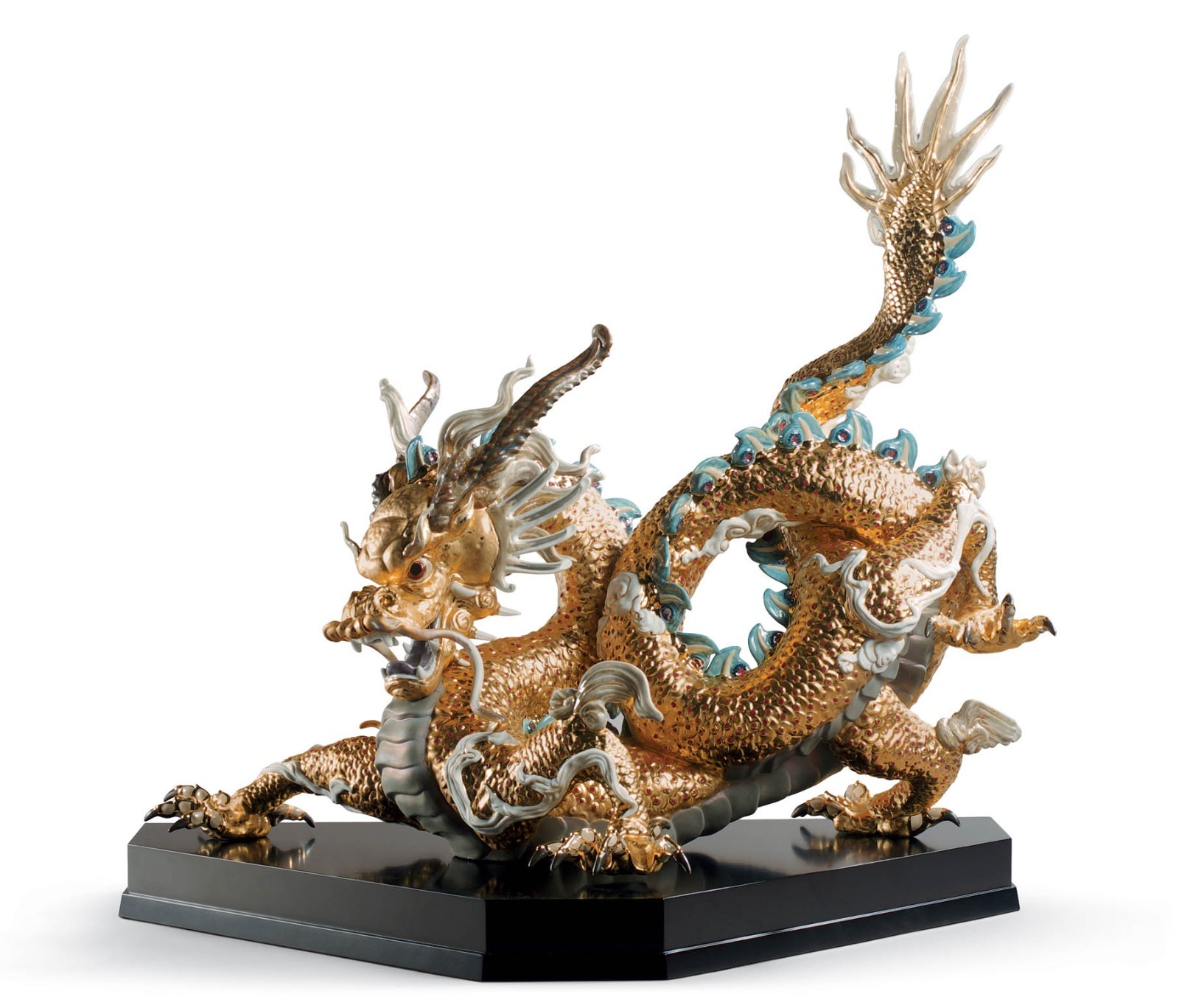 Lladro Great Dragon Golden Sculpture High Porcelain Limited 01001973 New