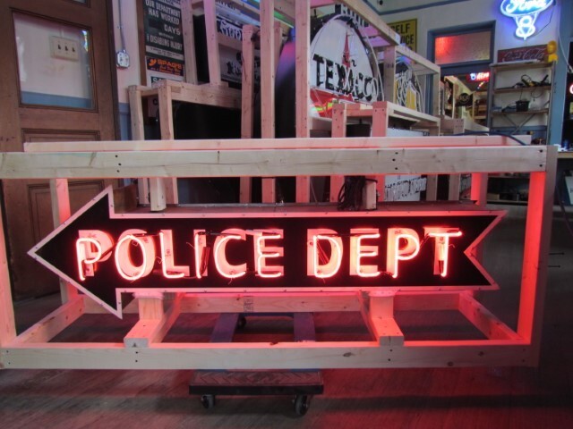 New Porcelain Double-Sided Police Dept Arrow Sign with Neon 72 IN W x 18 IN H
