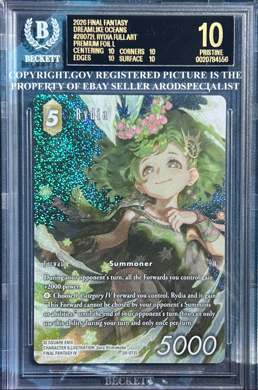 FINAL FANTASY DREAMLIKE OCEANS FULL ART FOIL RYDIA 28-072L BGS 10 PRISTINE BL