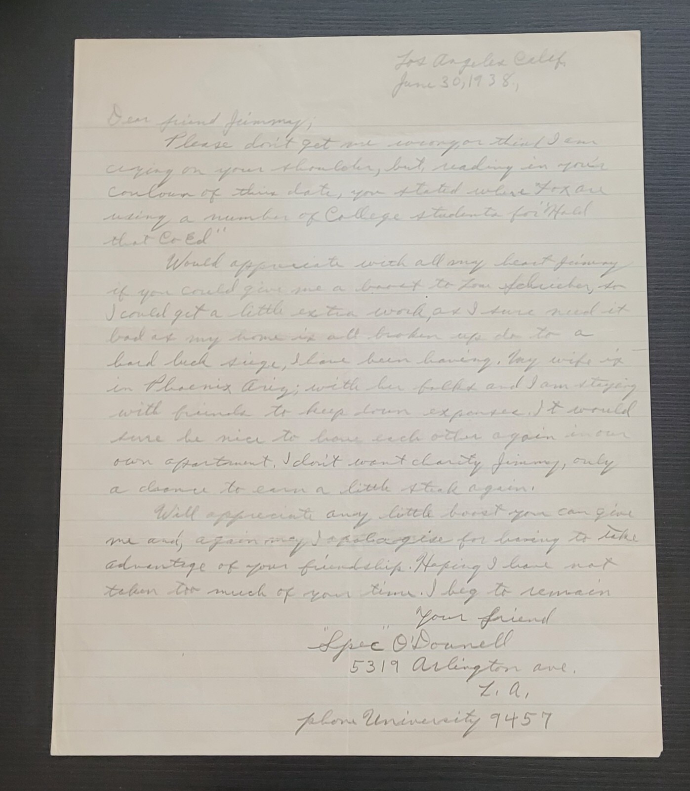 OUR GANG LITTLE RASCALS SCARCE AUTOGRAPH  HANDWRITTEN LETTER SPECS O'DONNELL