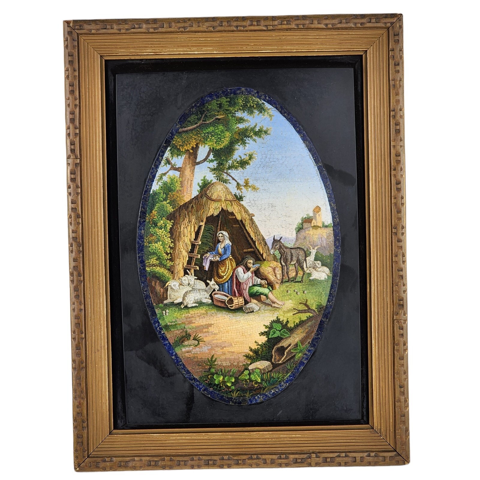 Italian Micromosiac Plaque on a Marble Panel of a Pastoral Scene 1875-1900 Italian Micromosiac Plaque on a Marble Panel of a Pastoral Scene 1875-1900