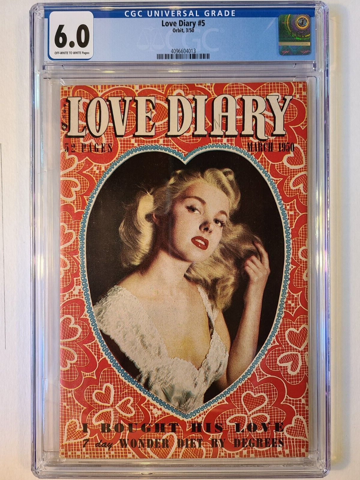 LOVE DIARY # 5 ORBIT OUR PUBL 1950 CGC 6.0 VERY SCARCE 2nd HIGHEST CLASSIC COVER LOVE DIARY # 5 ORBIT OUR PUBL 1950 CGC 6.0 VERY SCARCE 2nd HIGHEST CLASSIC COVER
