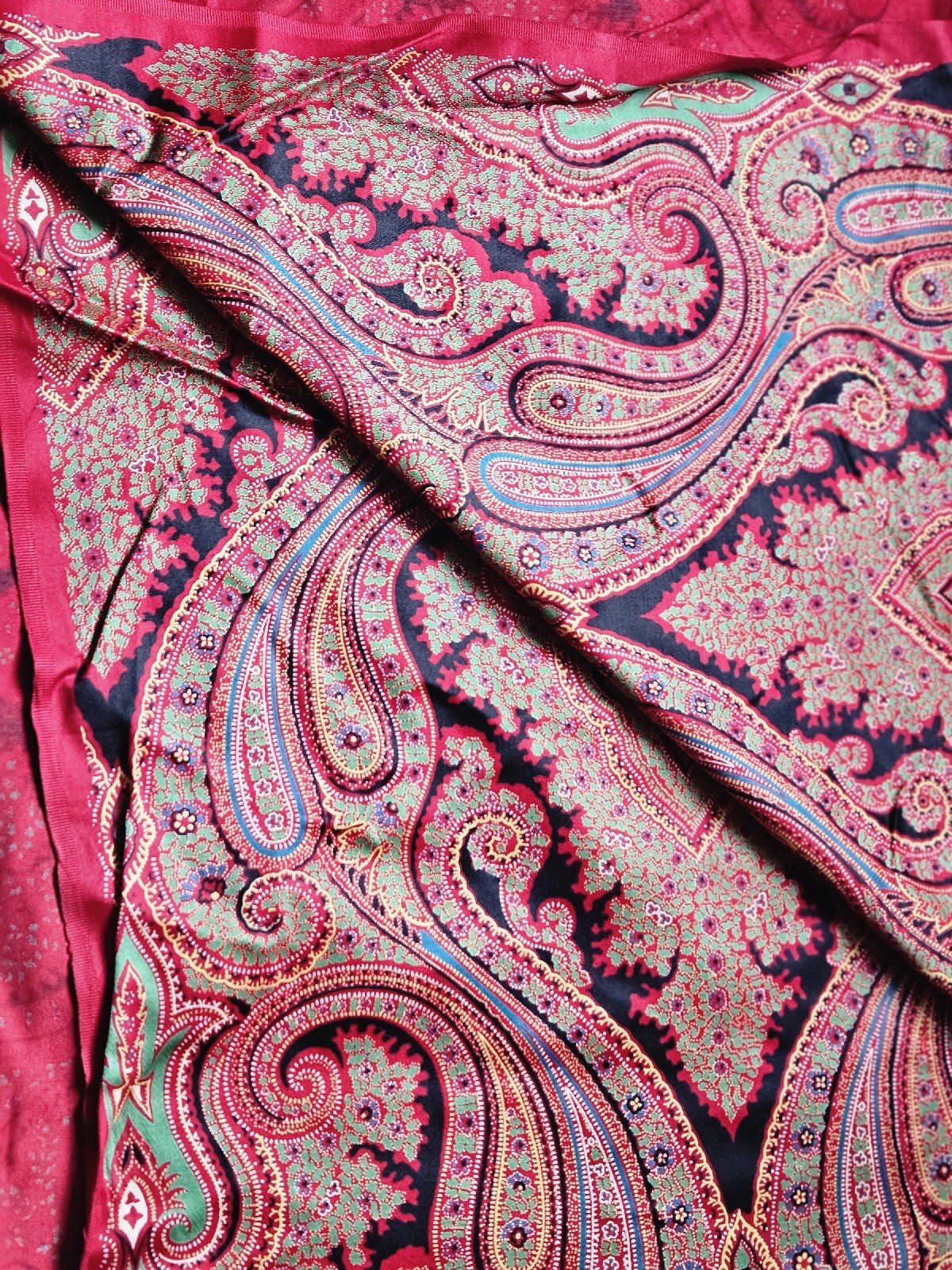 BRUNSCHWIG & FILS Paisley fabric, red, green, and yellow. 3.75 Yards BRUNSCHWIG & FILS Paisley fabric, red, green, and yellow. 3.75 Yards