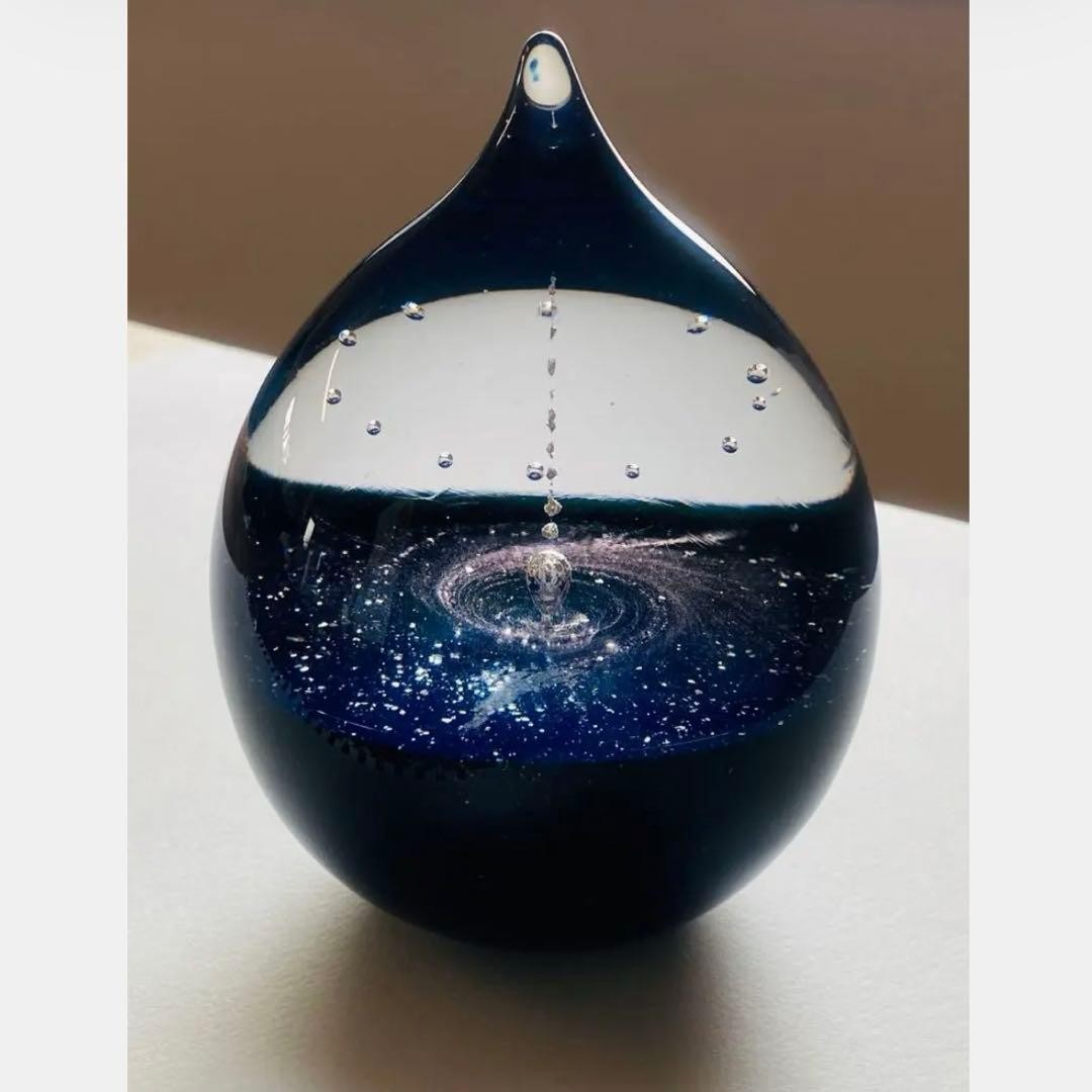 Mieko Noguchi Glass Galaxy Space Drop Paperweight Blue Art Sculpture