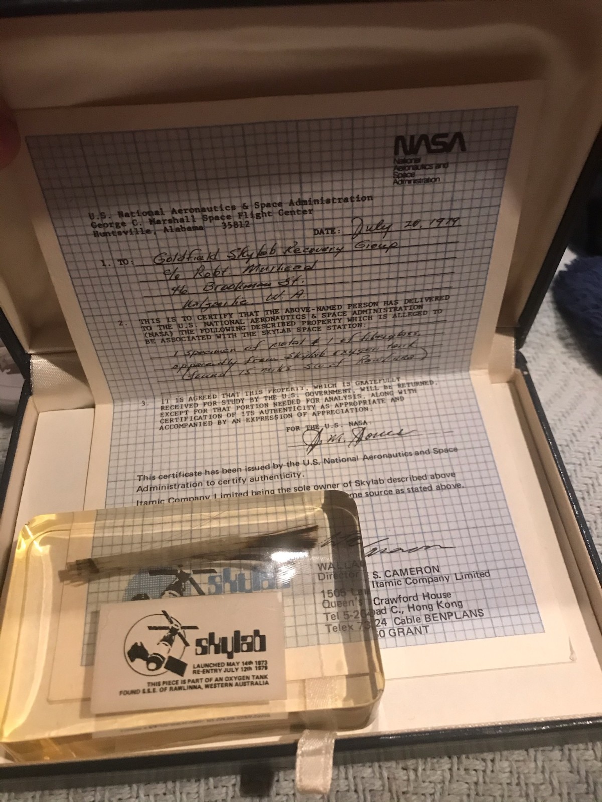 1979 SkyLab ISS Oxygen Tank With NASA COA Obtained in TX From Astronauts Family 1979 SkyLab ISS Oxygen Tank With NASA COA Obtained in TX From Astronauts Family