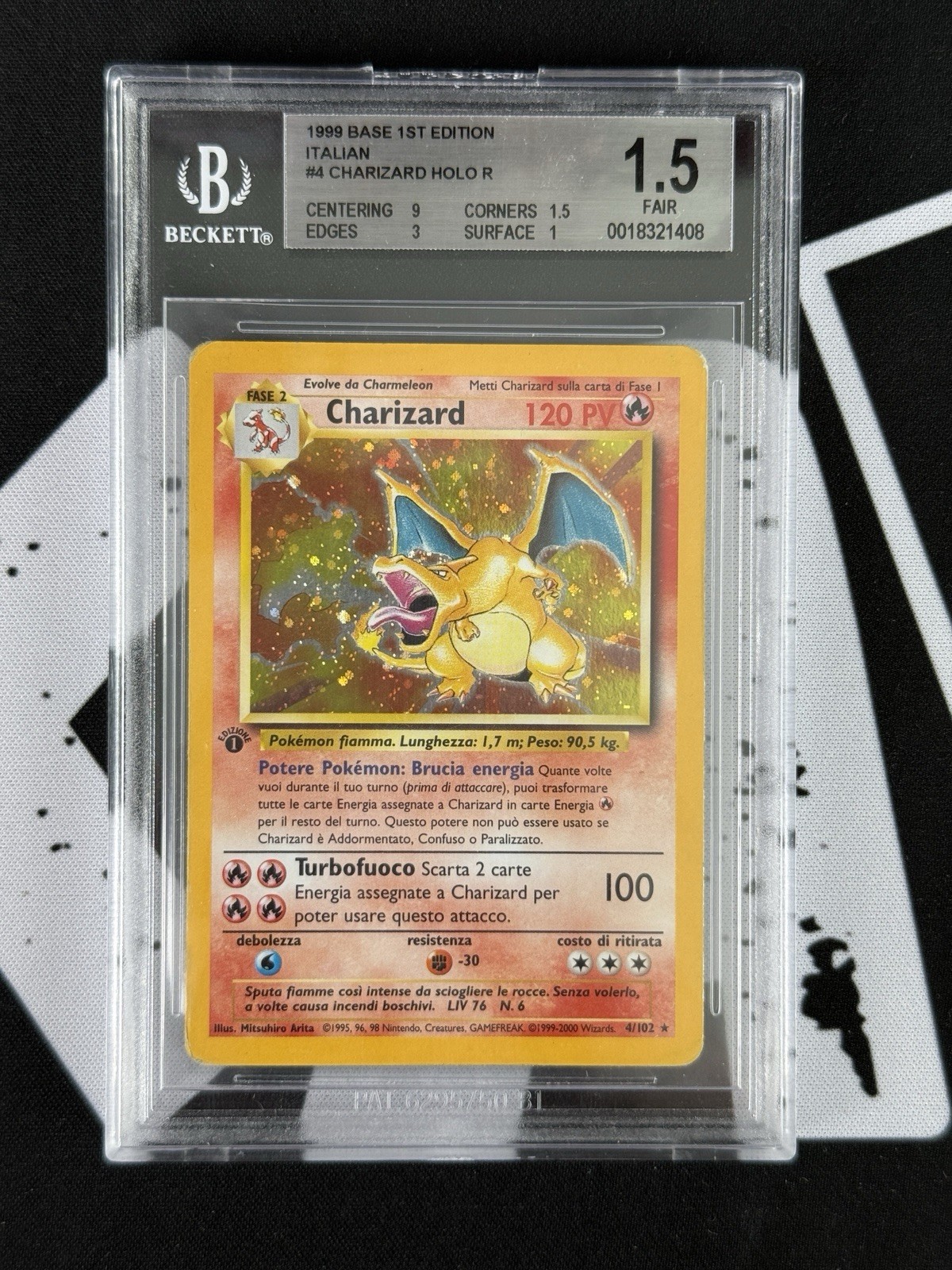 POKEMON BGS 1.5 CHARIZARD #4 HOLO BASE SET FIRST EDITION ITALIAN - ITA 4/102 POKEMON BGS 1.5 CHARIZARD #4 HOLO BASE SET FIRST EDITION ITALIAN - ITA 4/102