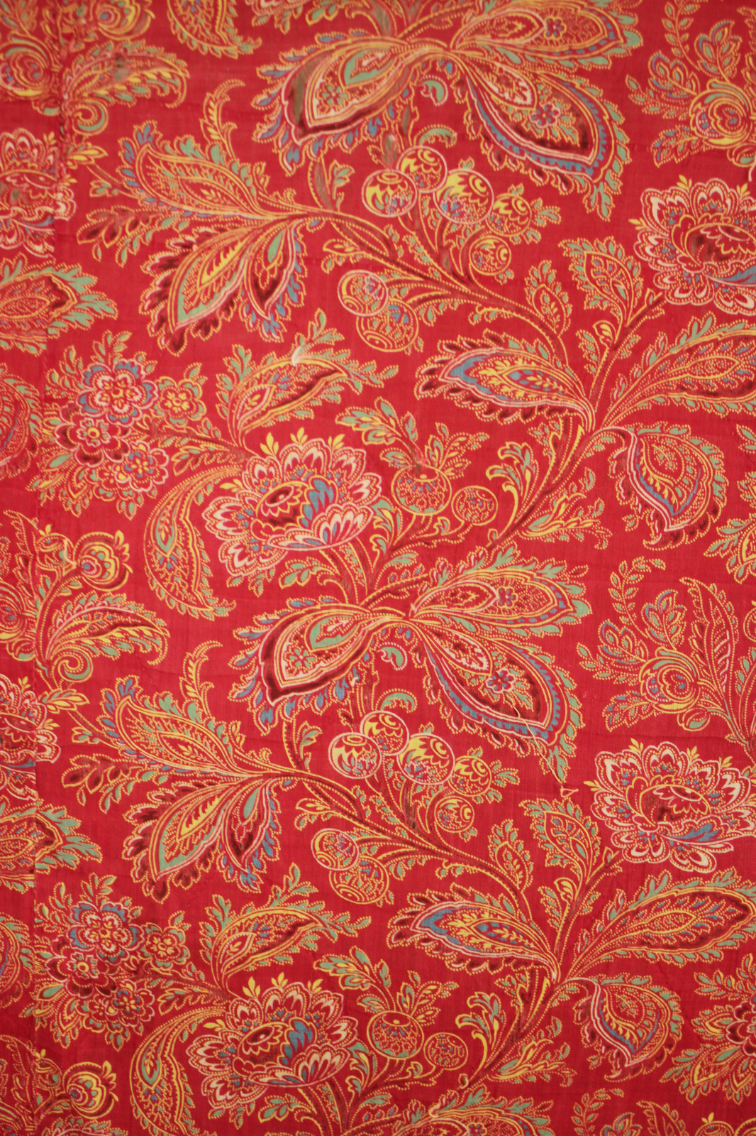 Antique French Fabric Turkey red fragmented panel 1830-50 printed cotton paisley Antique French Fabric Turkey red fragmented panel 1830-50 printed cotton paisley