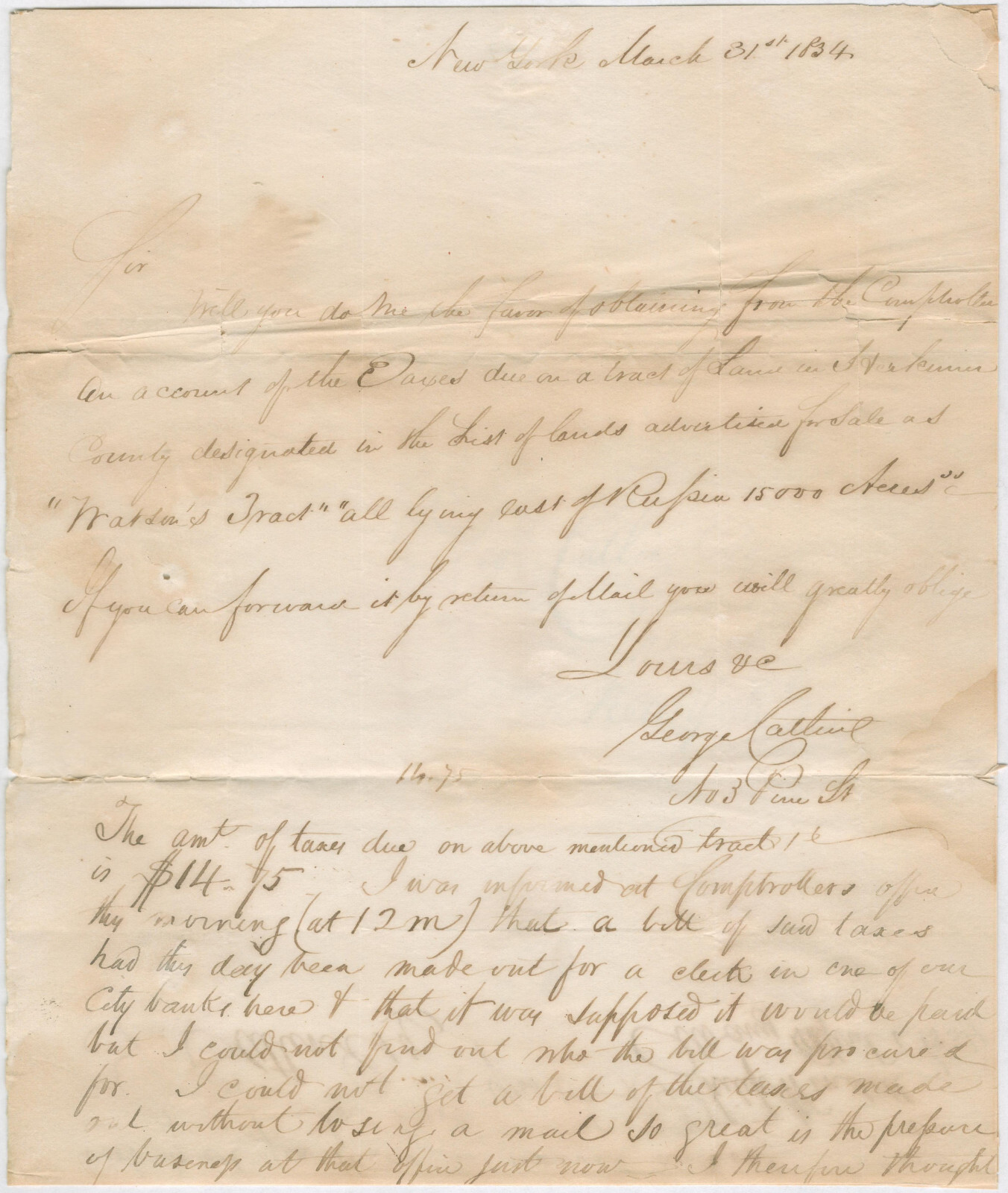 George Catlin SIGNED AUTOGRAPH Letter Western Artist American Indian 1834 George Catlin SIGNED AUTOGRAPH Letter Western Artist American Indian 1834