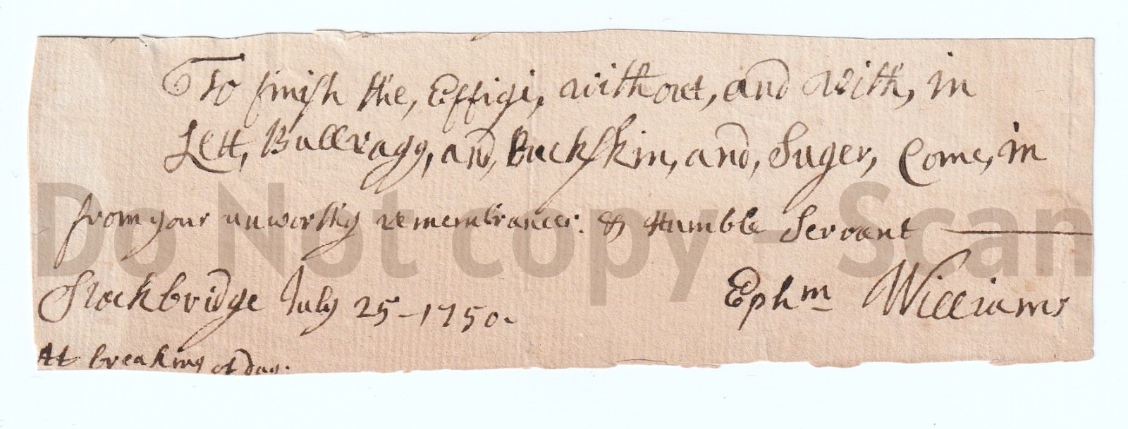 RARE Autograph Document Signed 1750 - Ephraim Williams Jr Died French Indian War