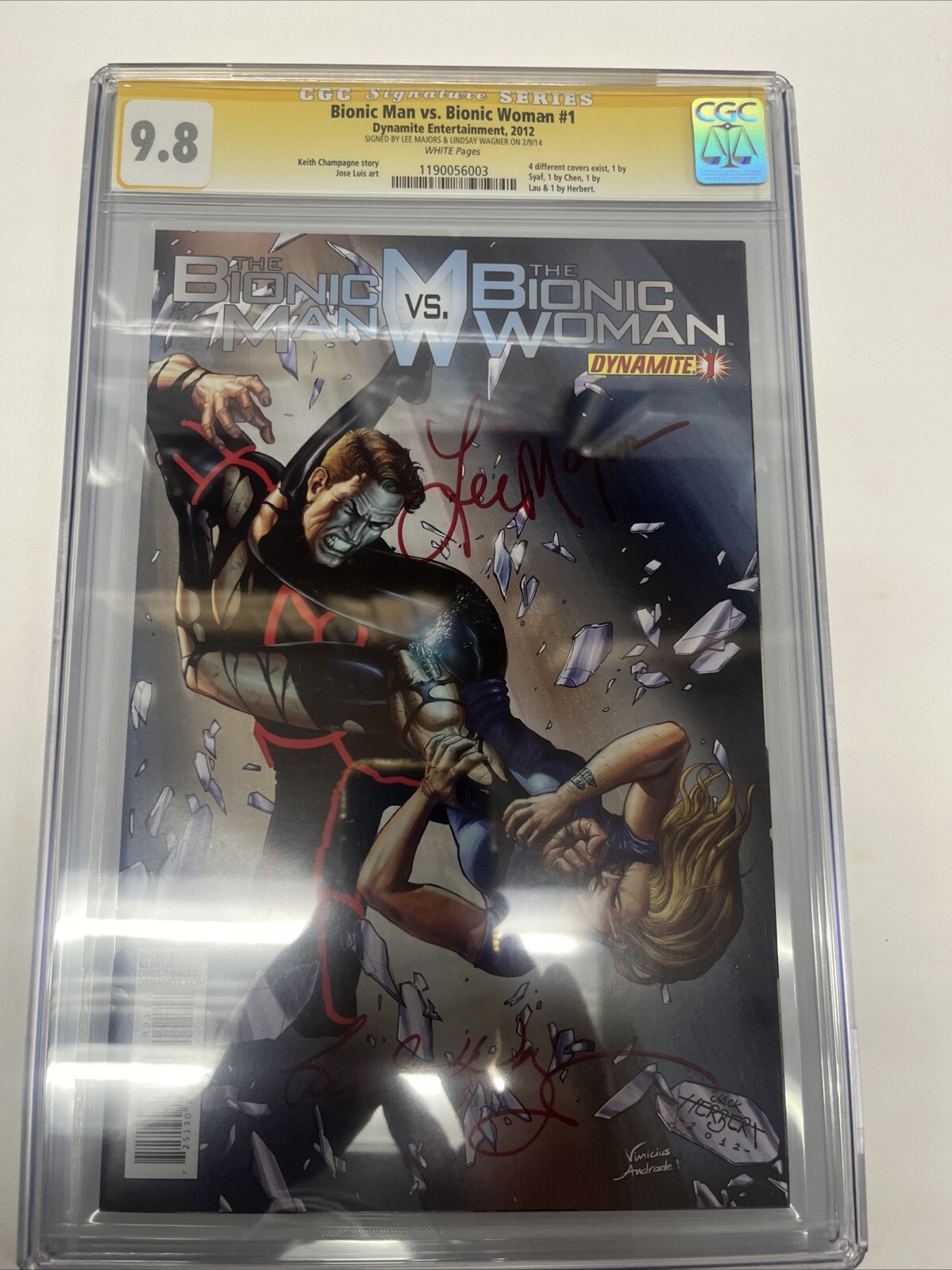 Bionic Man Vs Bionic Woman # 1 (CGC SS 9.8) Signed Lee Majors * Lindsay Wagner Bionic Man Vs Bionic Woman # 1 (CGC SS 9.8) Signed Lee Majors * Lindsay Wagner
