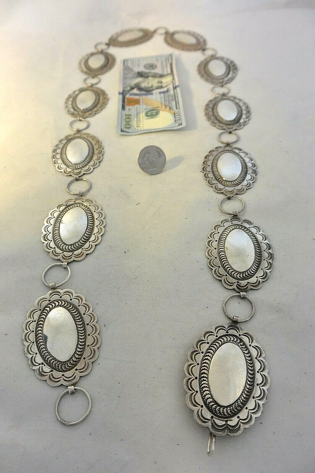 9+ozt Navajo ROBERT JOHNSON CONCHO BELT Sterling Silver - Link Style - Great 9+ozt Navajo ROBERT JOHNSON CONCHO BELT Sterling Silver - Link Style - Great
