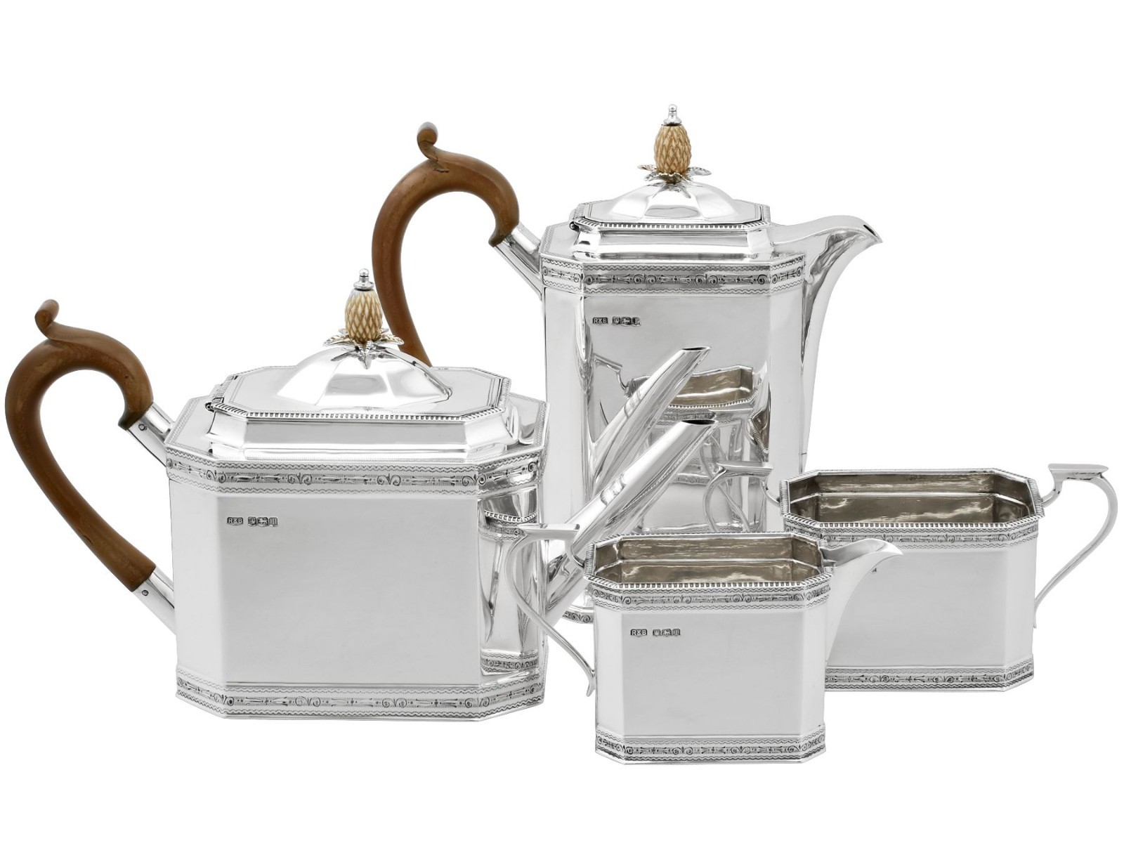 Antique George V Sterling Silver Four Piece Tea and Coffee Service (1928)